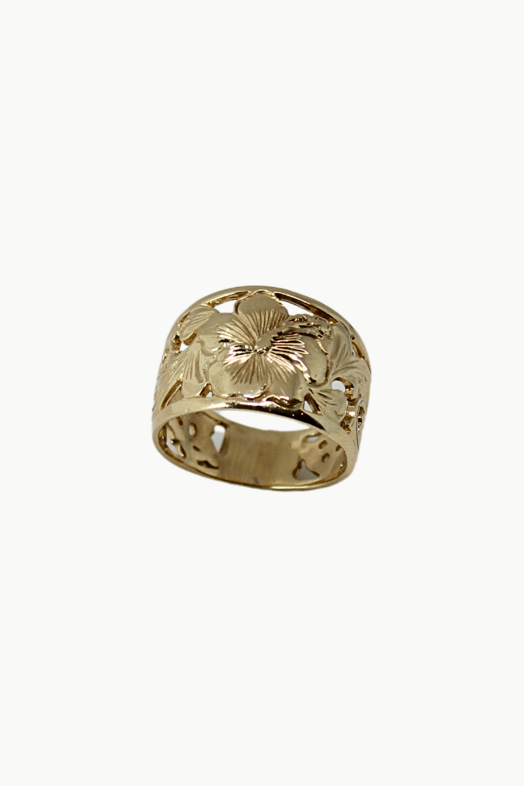 Hibiscus Cigar Band Style Ring in Size 7.5