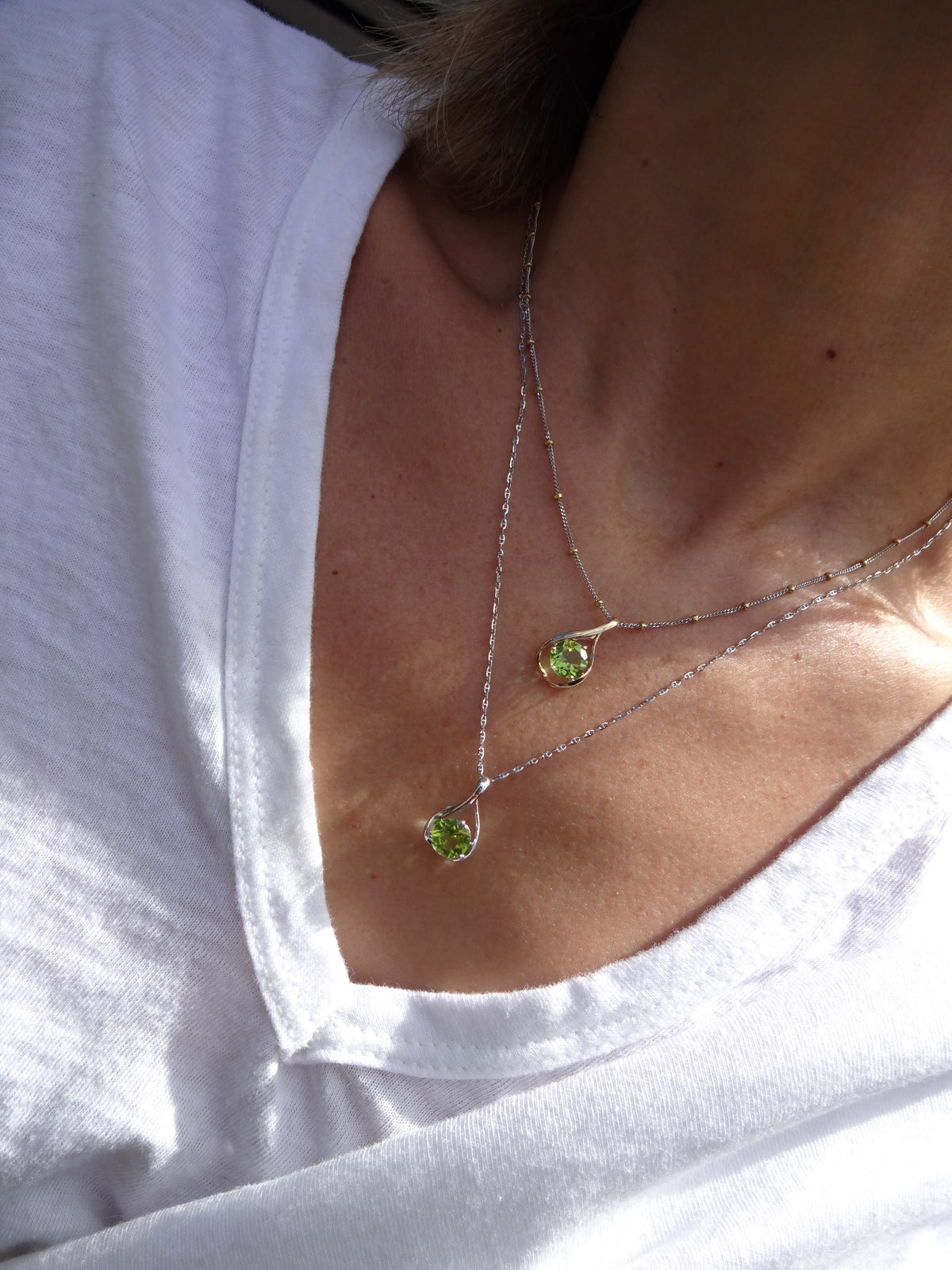 Avery Peridot Teardrop Pendant in 14k White Gold