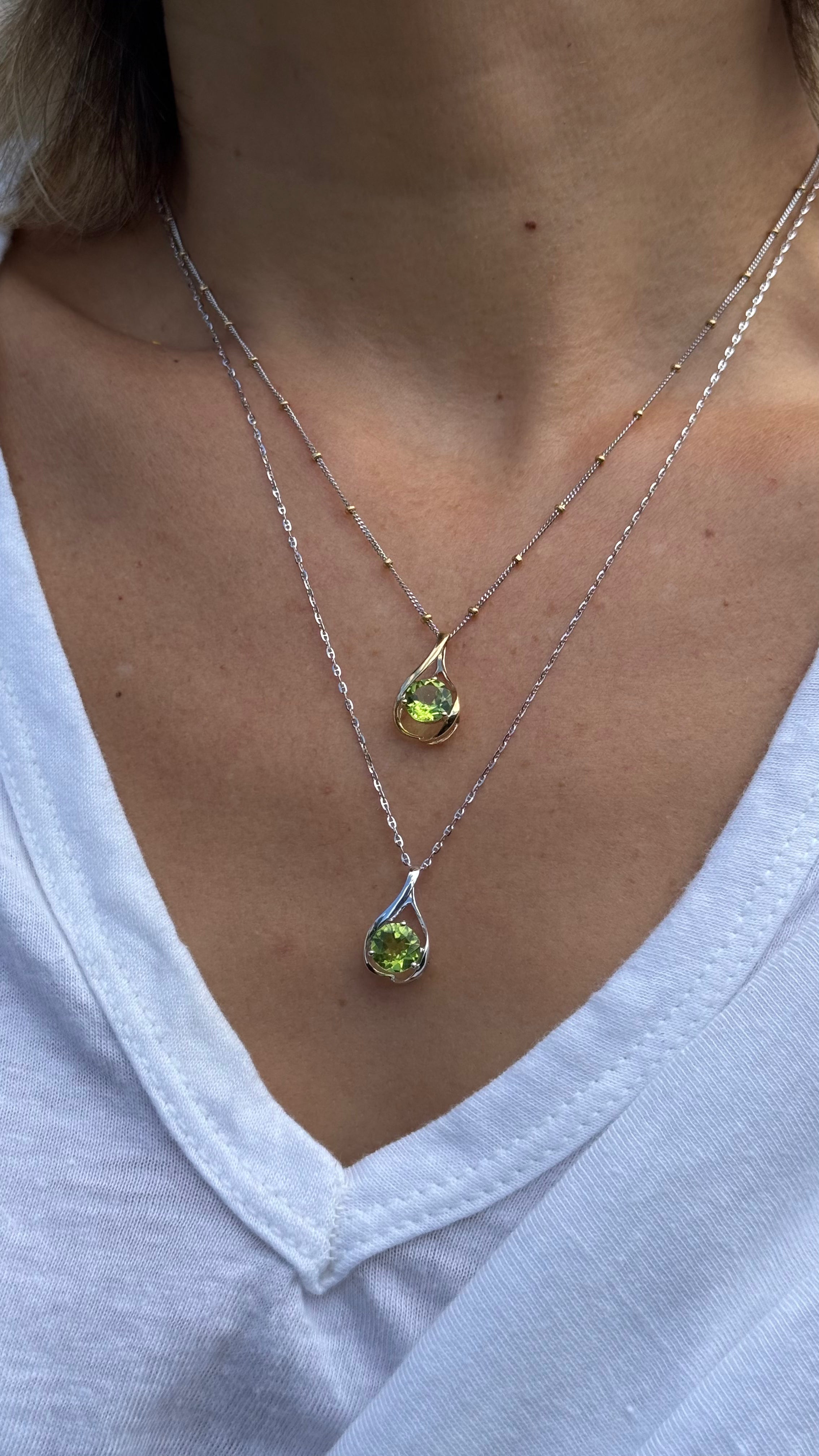 Avery Peridot Teardrop Pendant in 14k White Gold