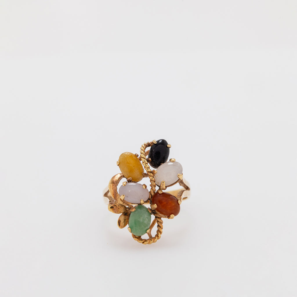 Multicolor Jade Cluster Ring
