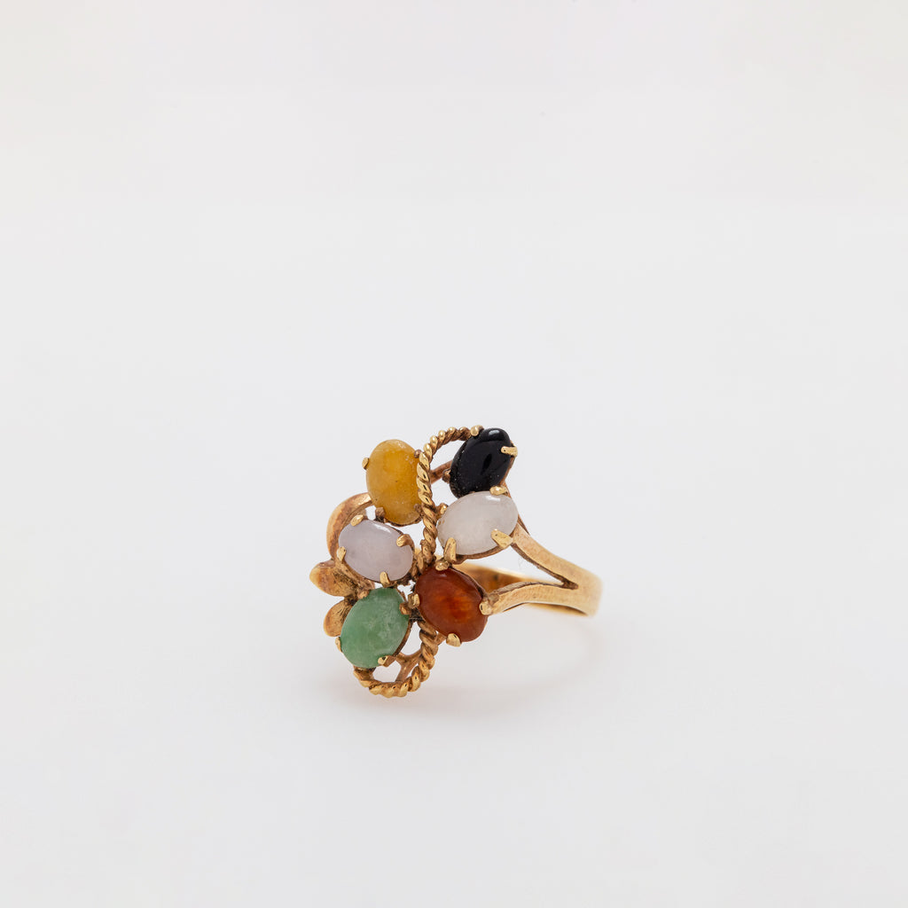 Multicolor Jade Cluster Ring