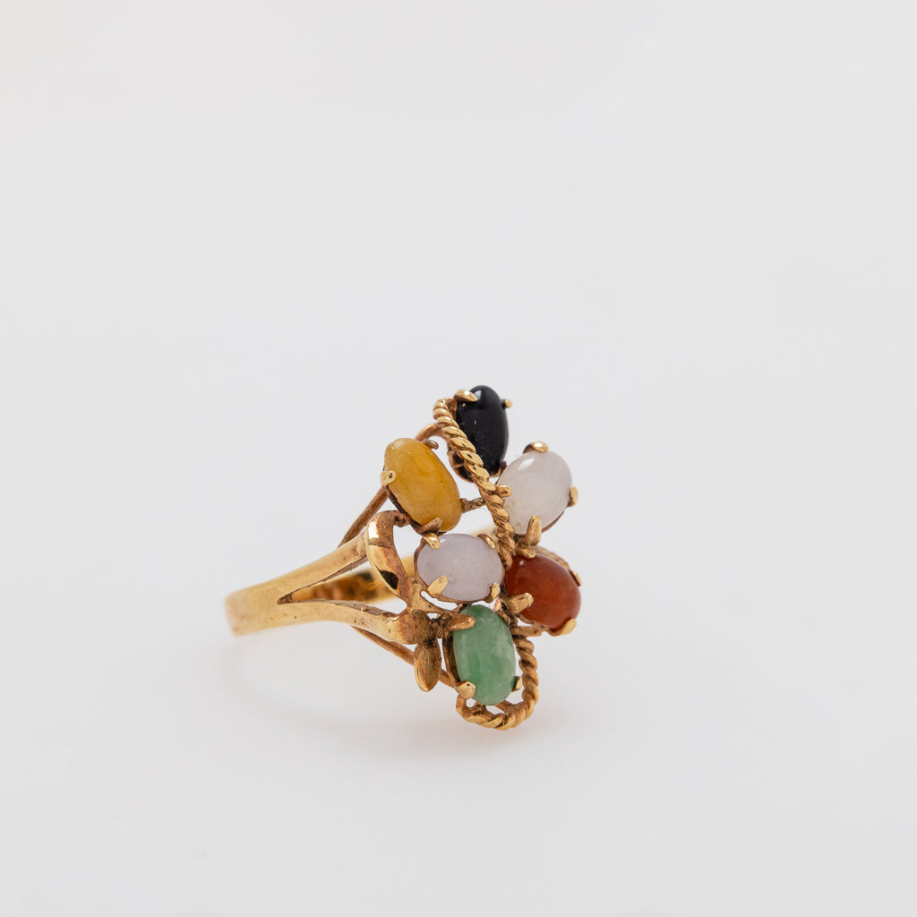 Multicolor Jade Cluster Ring