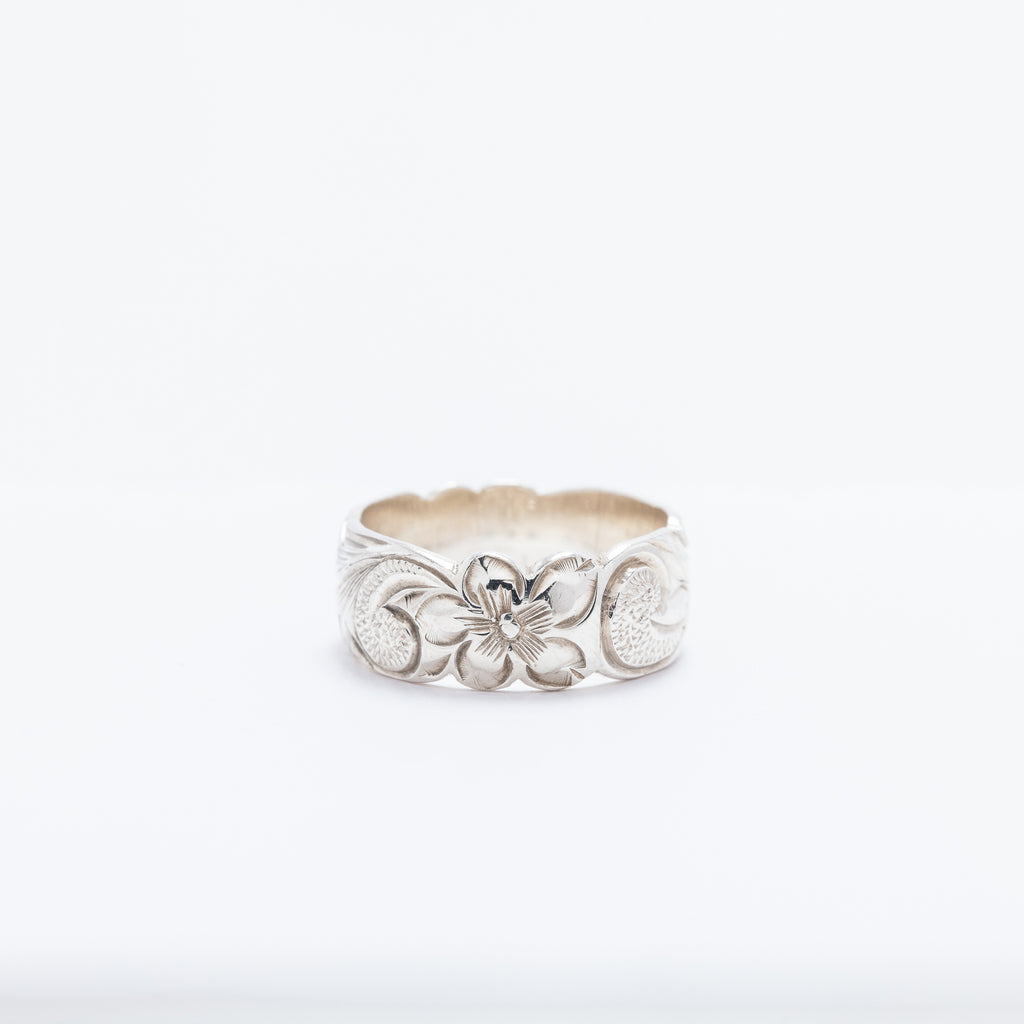 Double Plumeria Heritage Scroll Ring