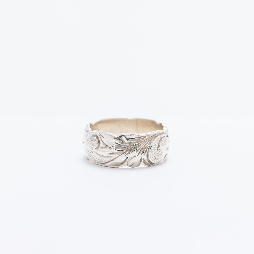 Double Plumeria Heritage Scroll Ring
