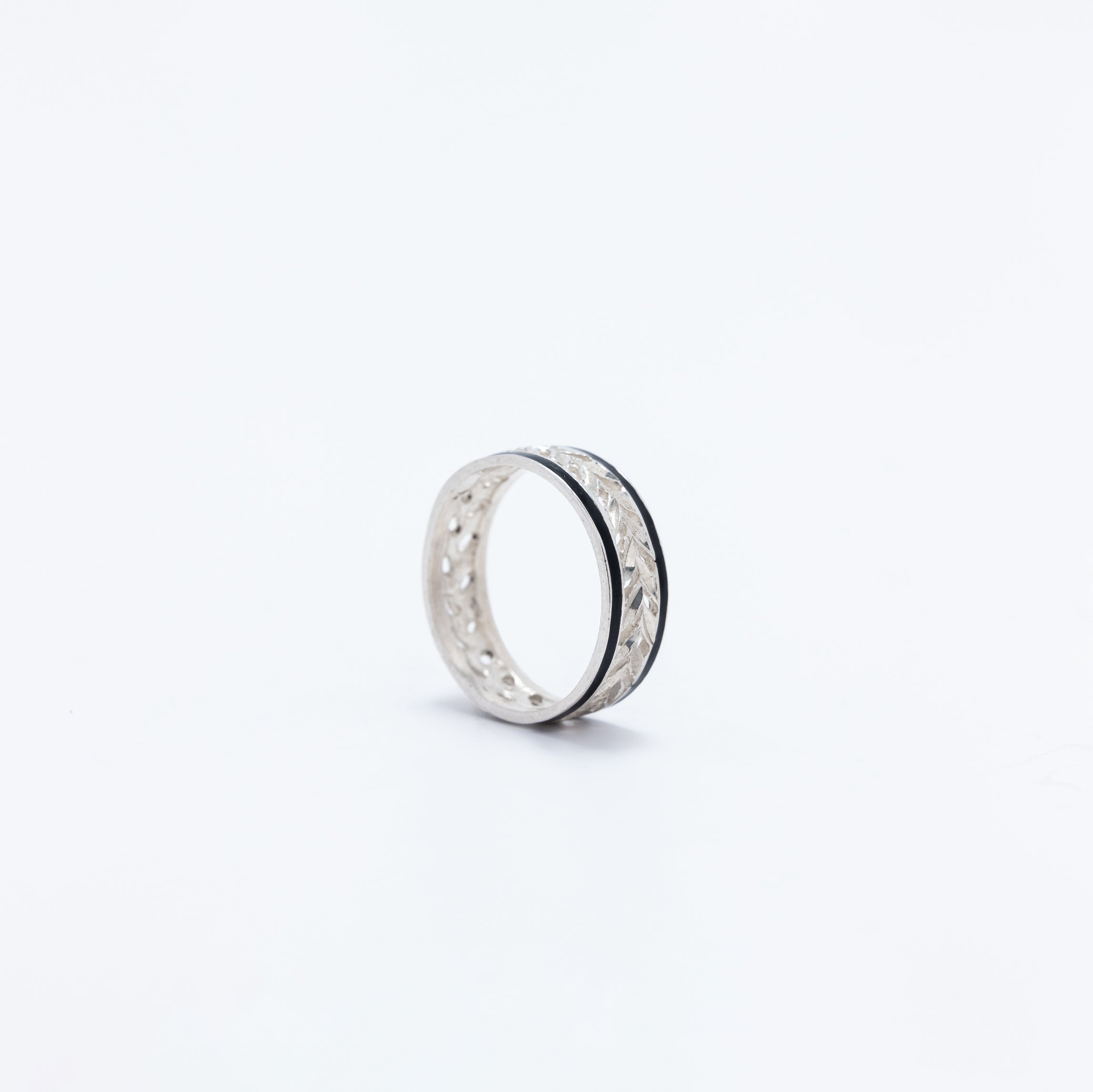 Ti Leaf Cutout Band with Black Enamel