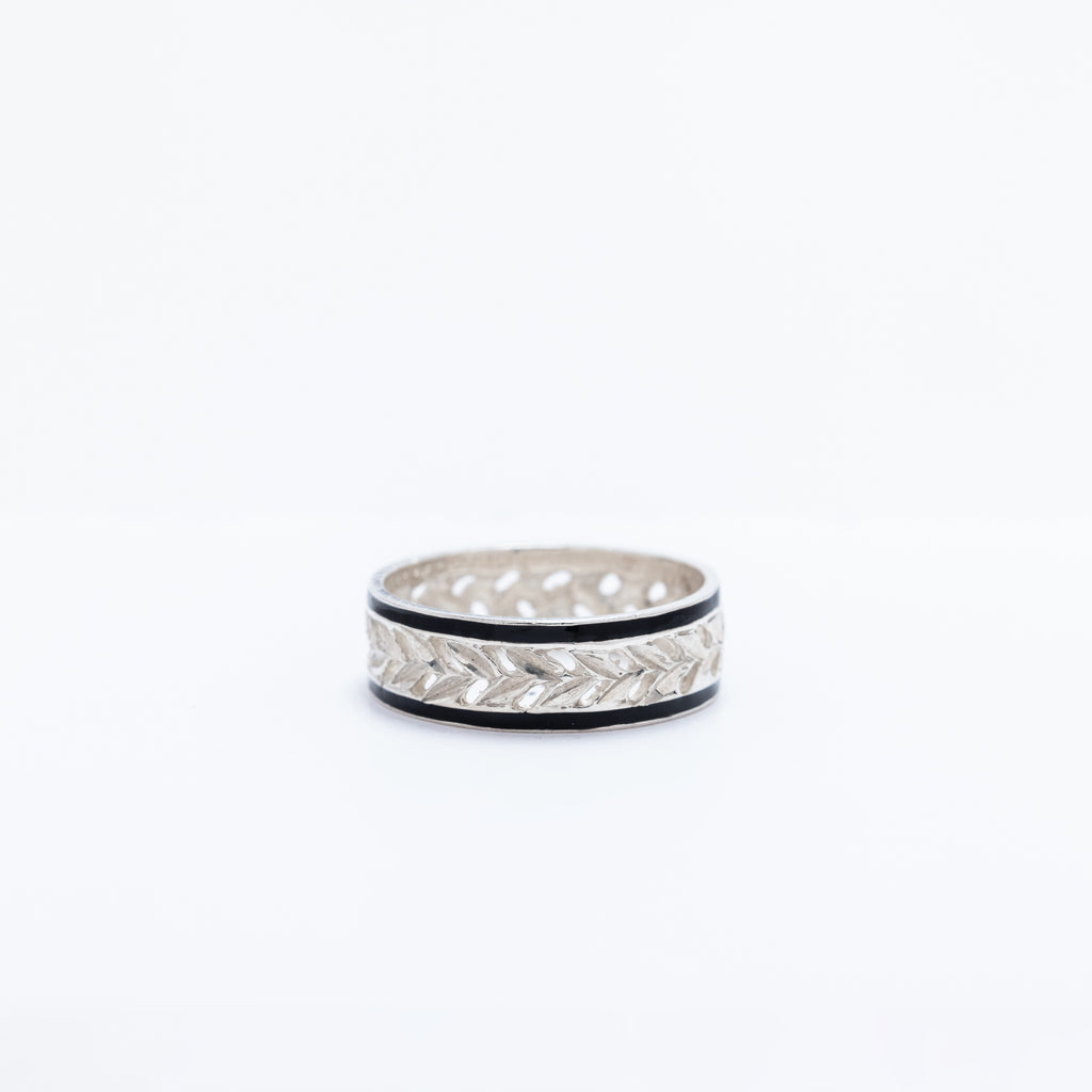Ti Leaf Cutout Band with Black Enamel