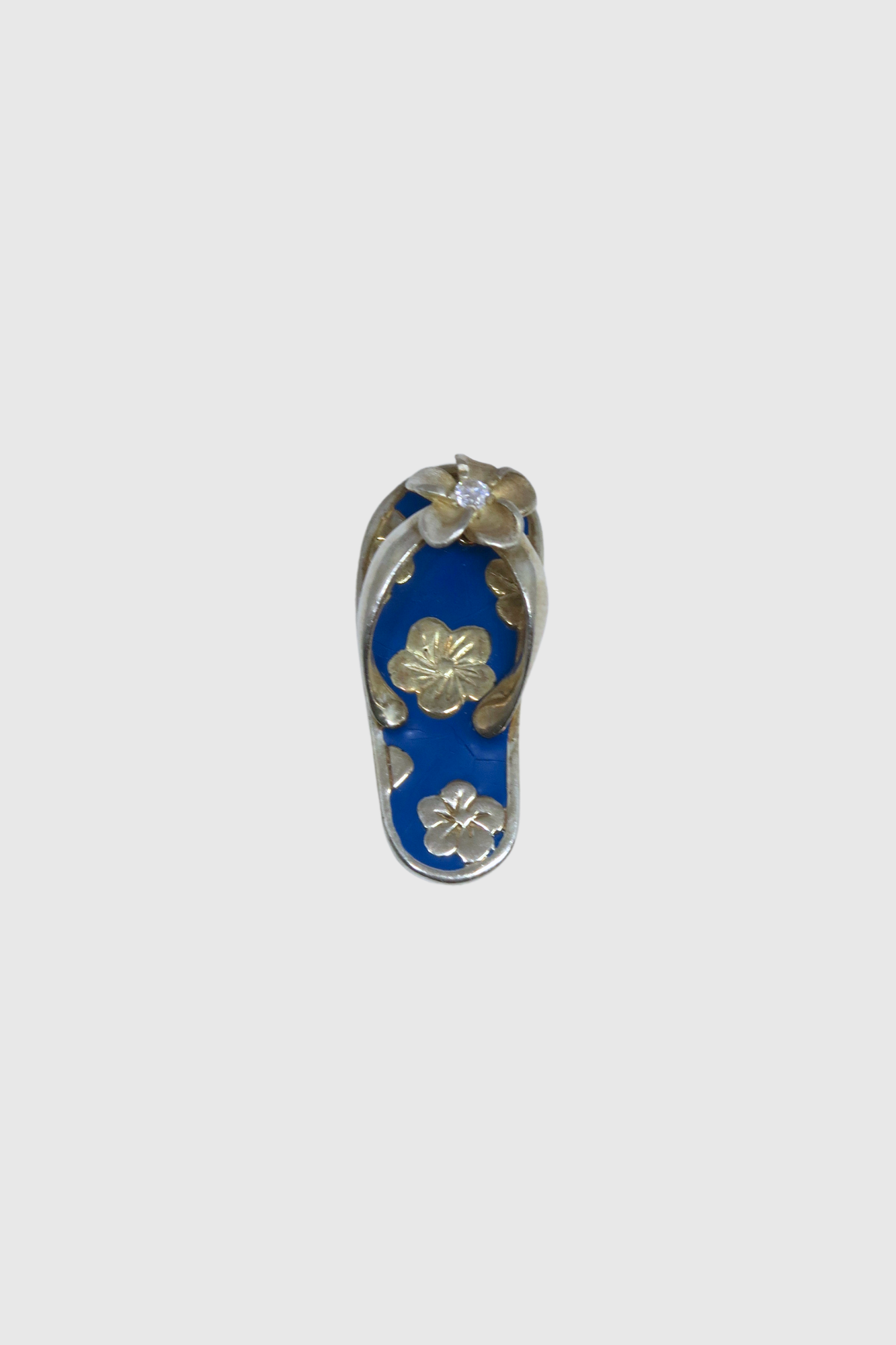 Large Plumeria Slippah Pendant in Cerulean Blue Enamel