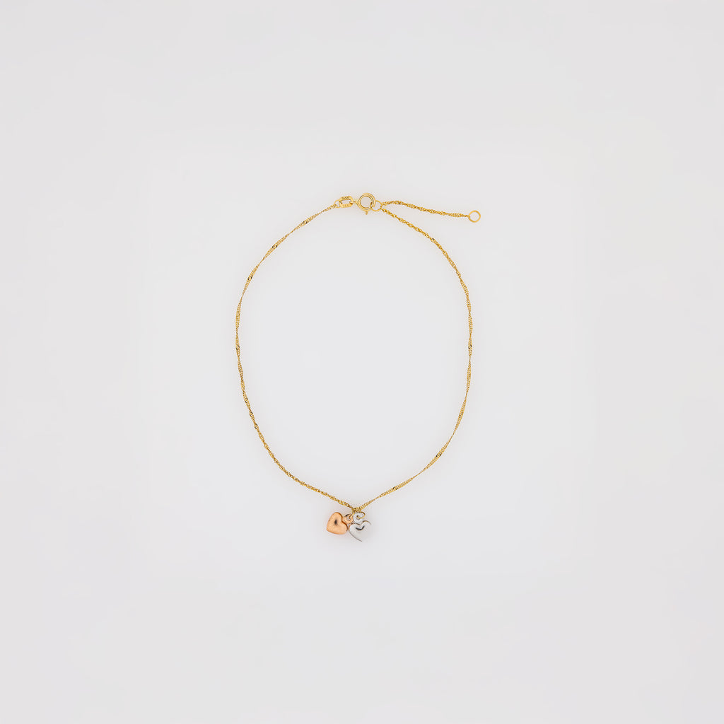 Tricolor Gold Hearts Anklet