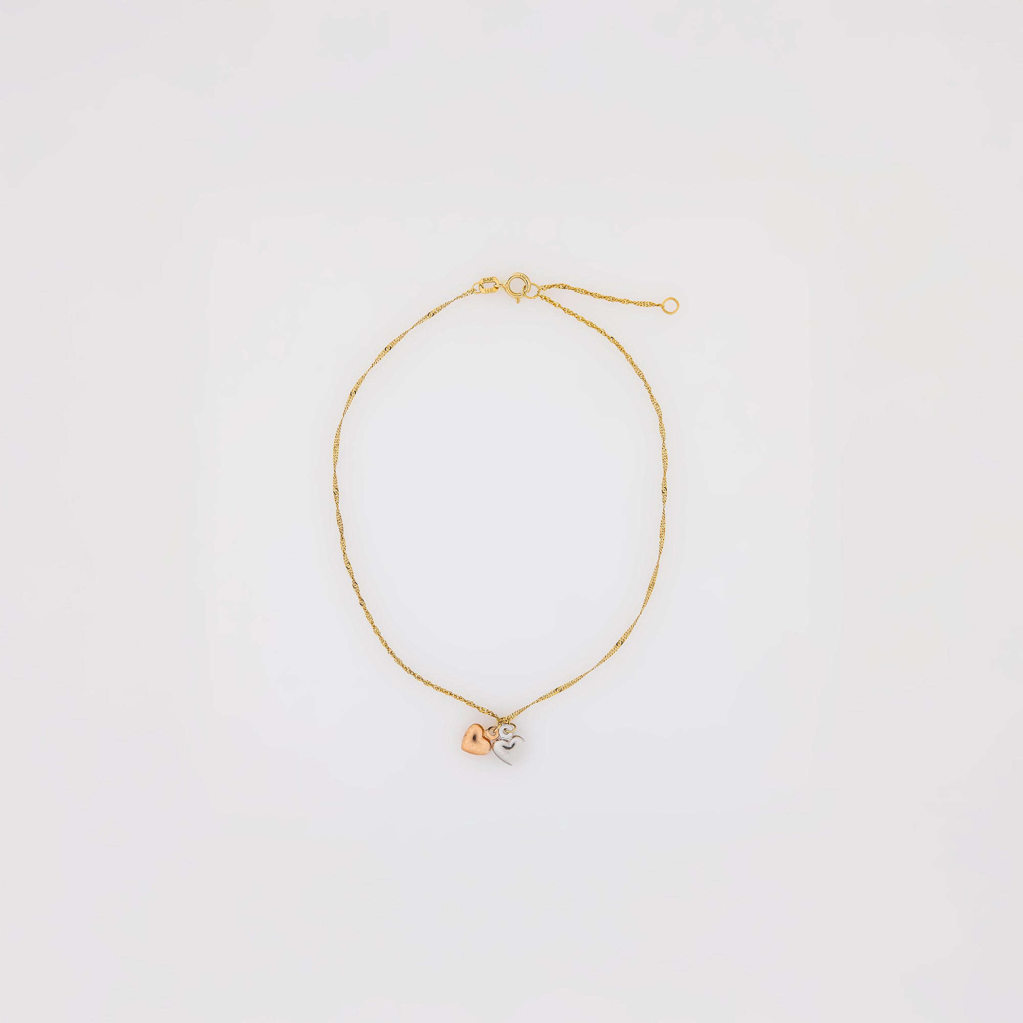 Tricolor Gold Hearts Anklet