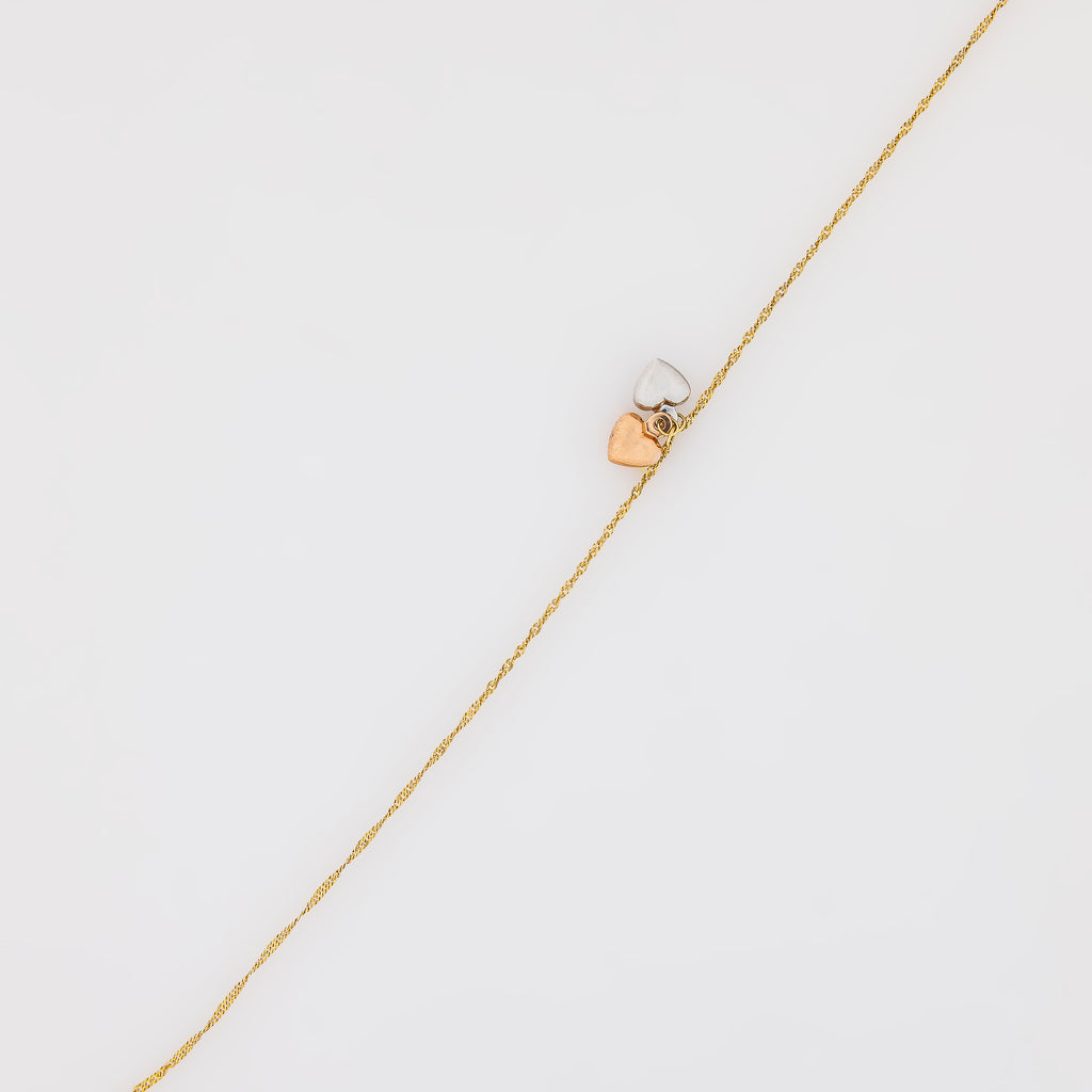 Tricolor Gold Hearts Anklet