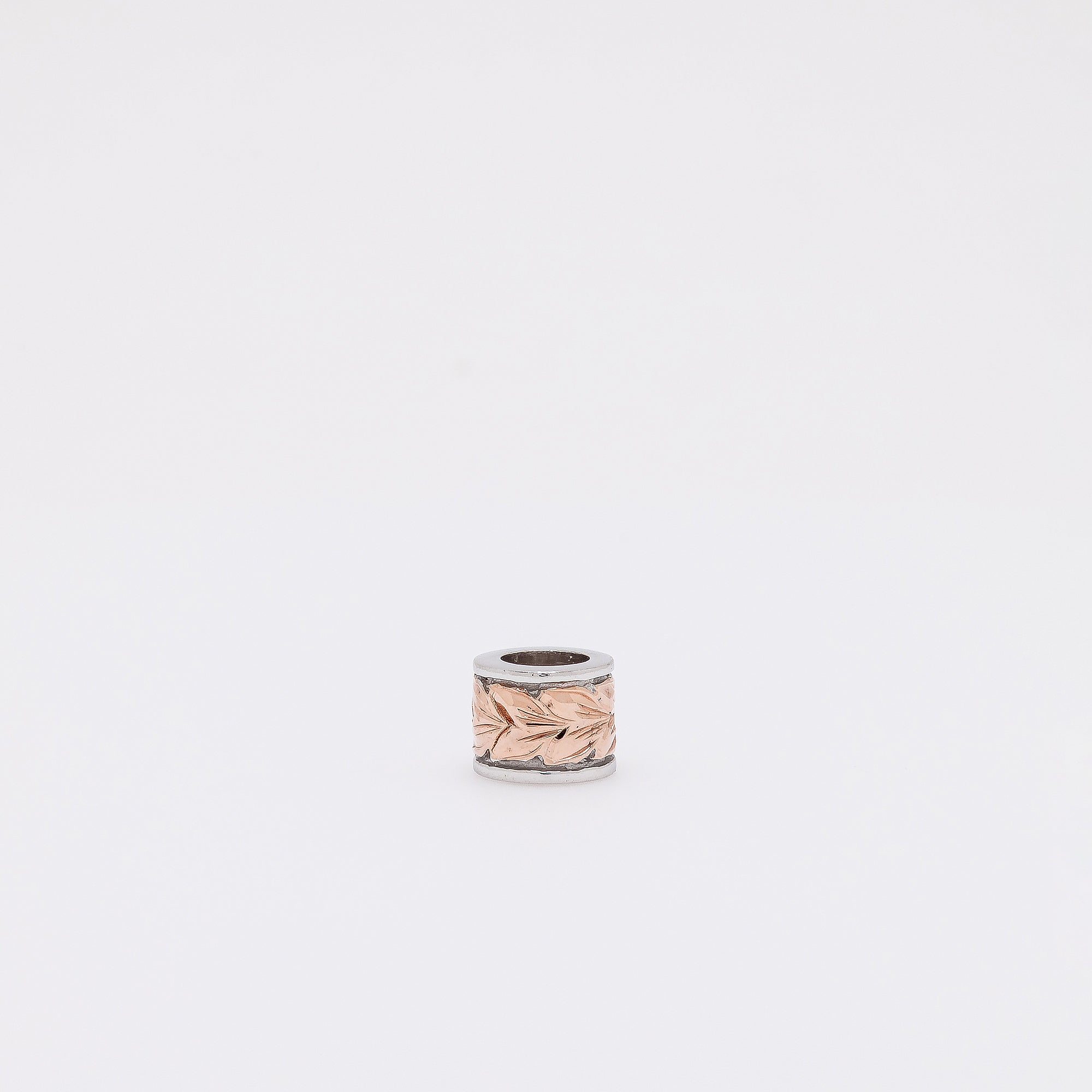 Maile Leaf Barrel Pendant in Rose Gold Silver