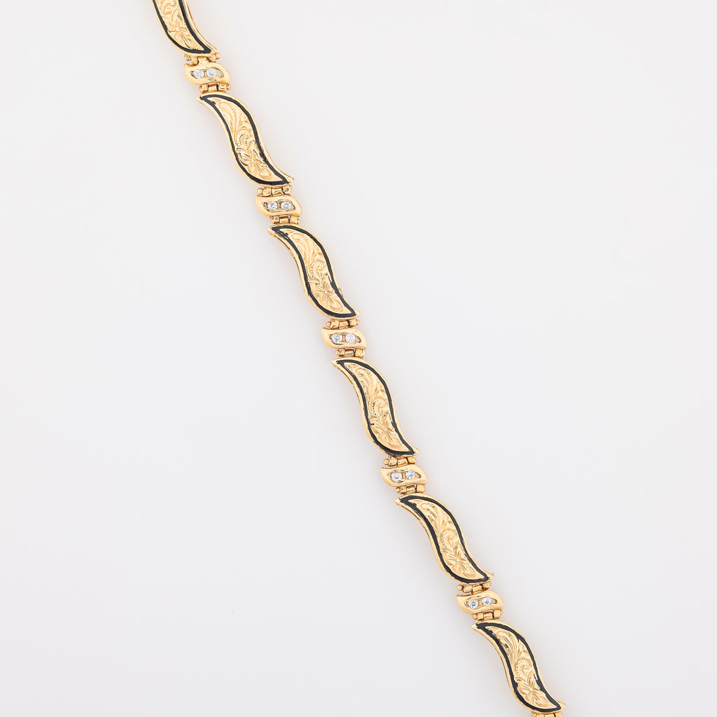 Classic Wave Bracelet with Black Enamel + Moissanite
