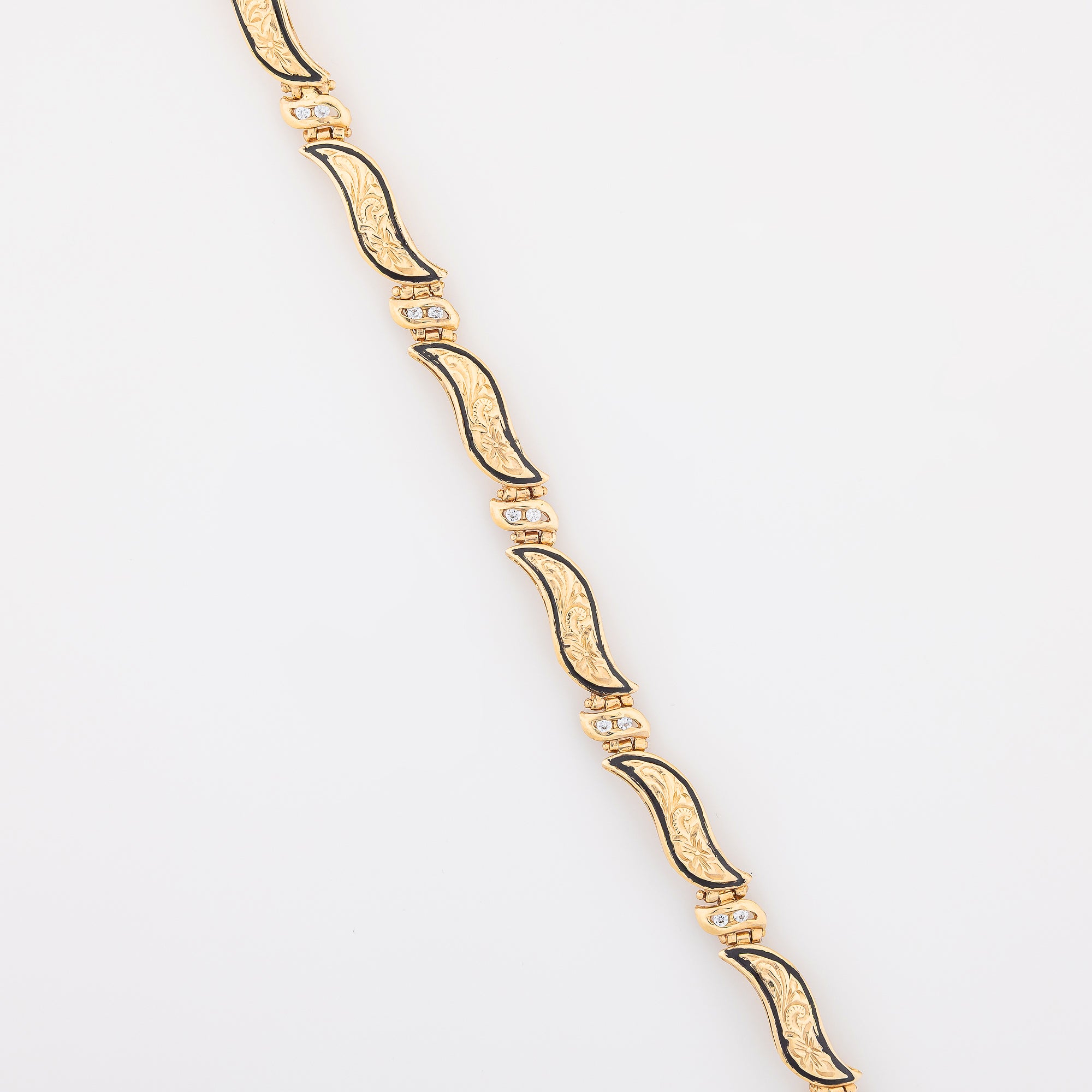 Classic Wave Bracelet with Black Enamel + Moissanite