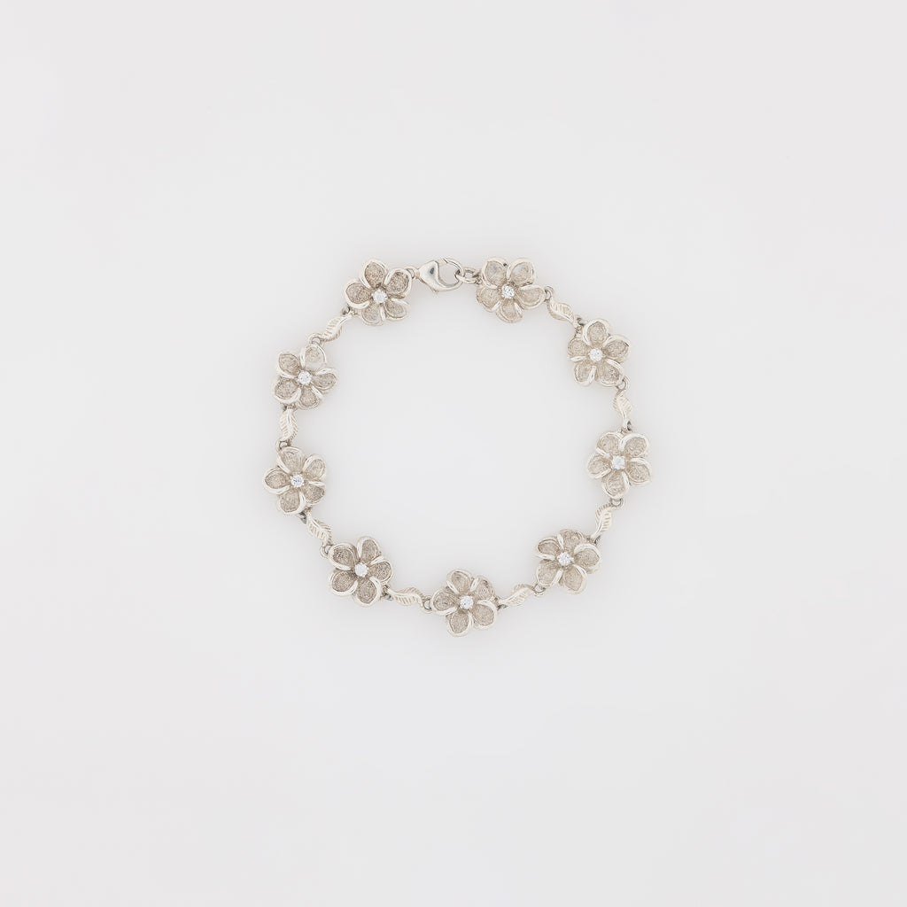 Eight CZ Plumeria with Maile Leaves Bracelet