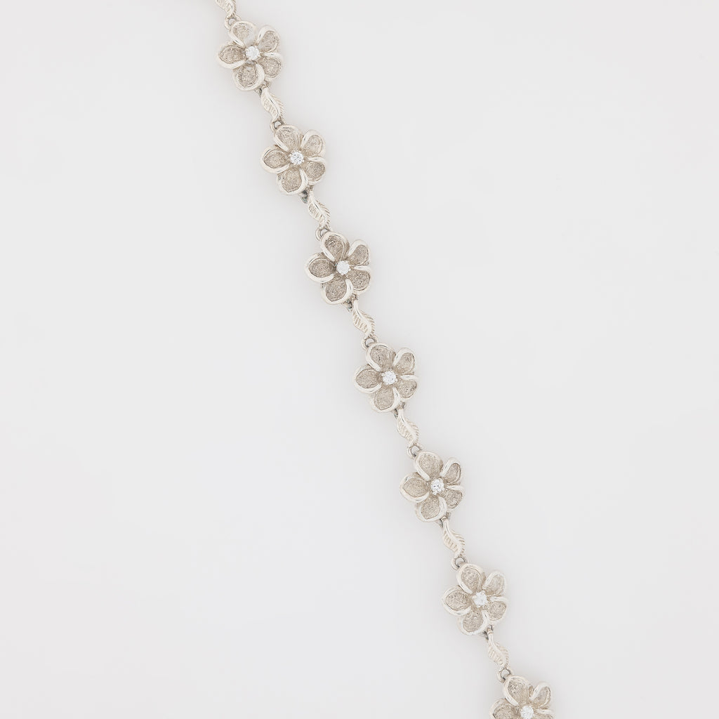 Eight CZ Plumeria with Maile Leaves Bracelet