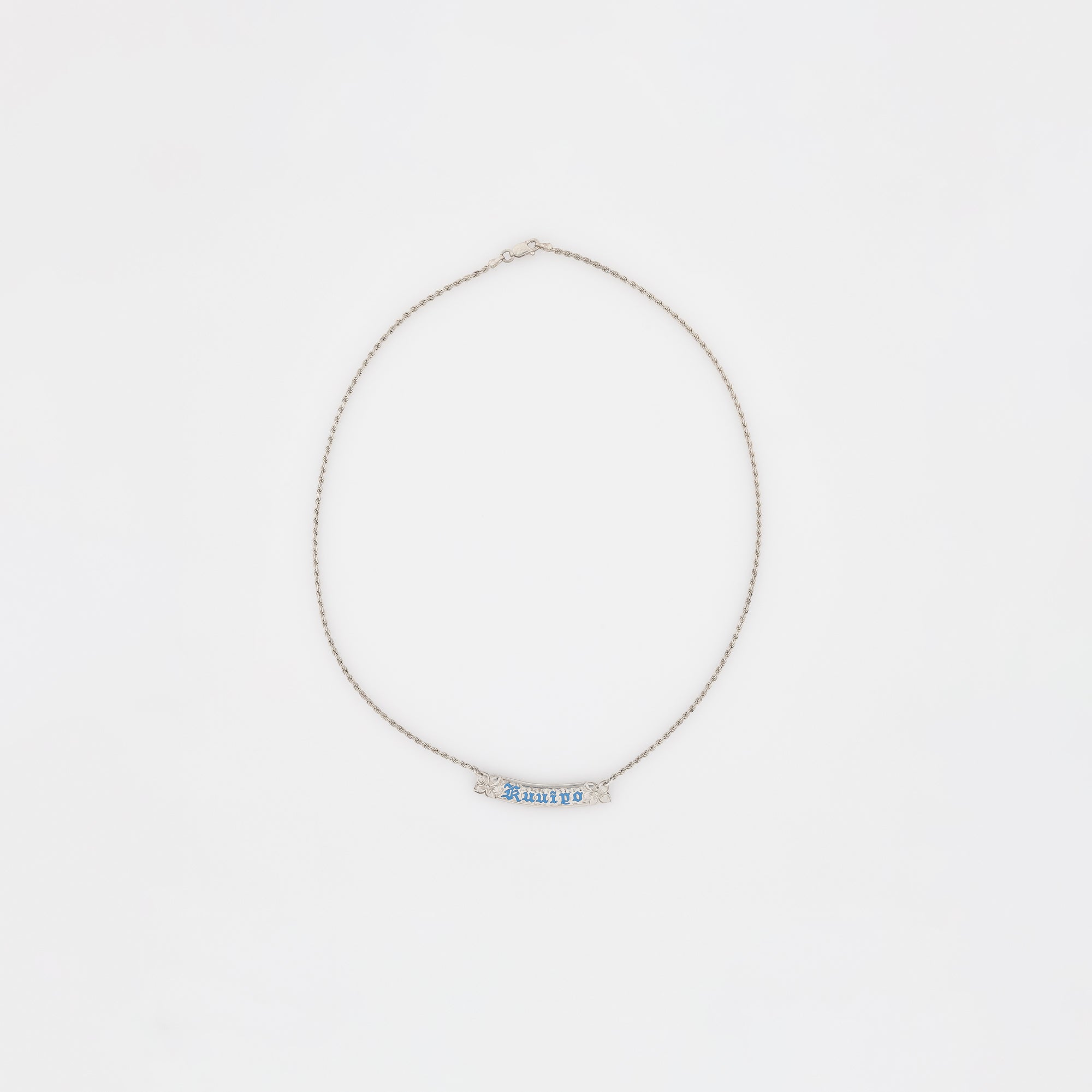 Blue KU'UIPO ID Necklace Chain with Engraved Plumeria