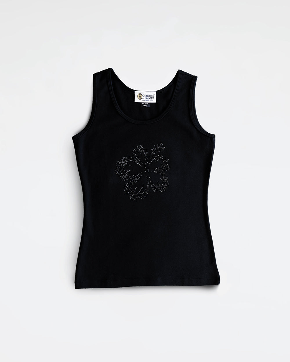 Swarovski Hibiscus Black Tank Top
