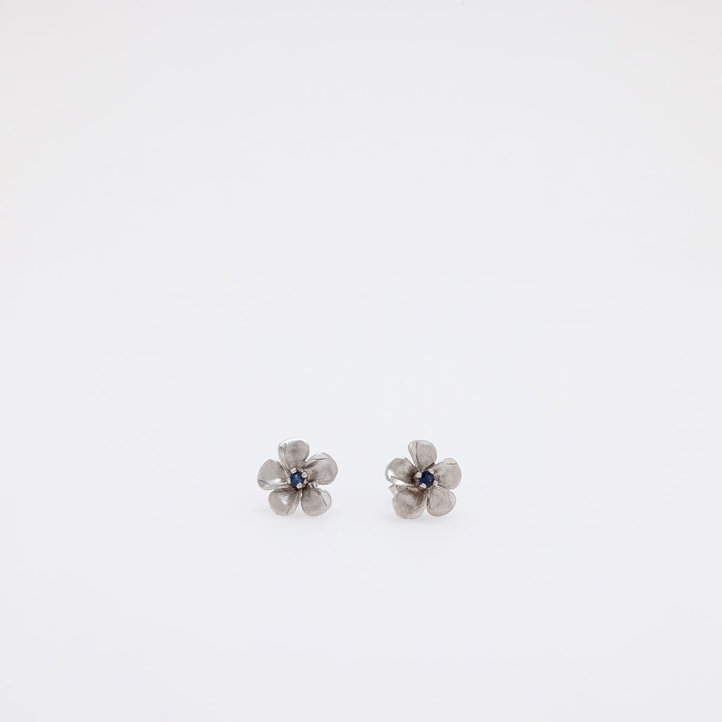 Sapphire Plumeria Studs in White Gold