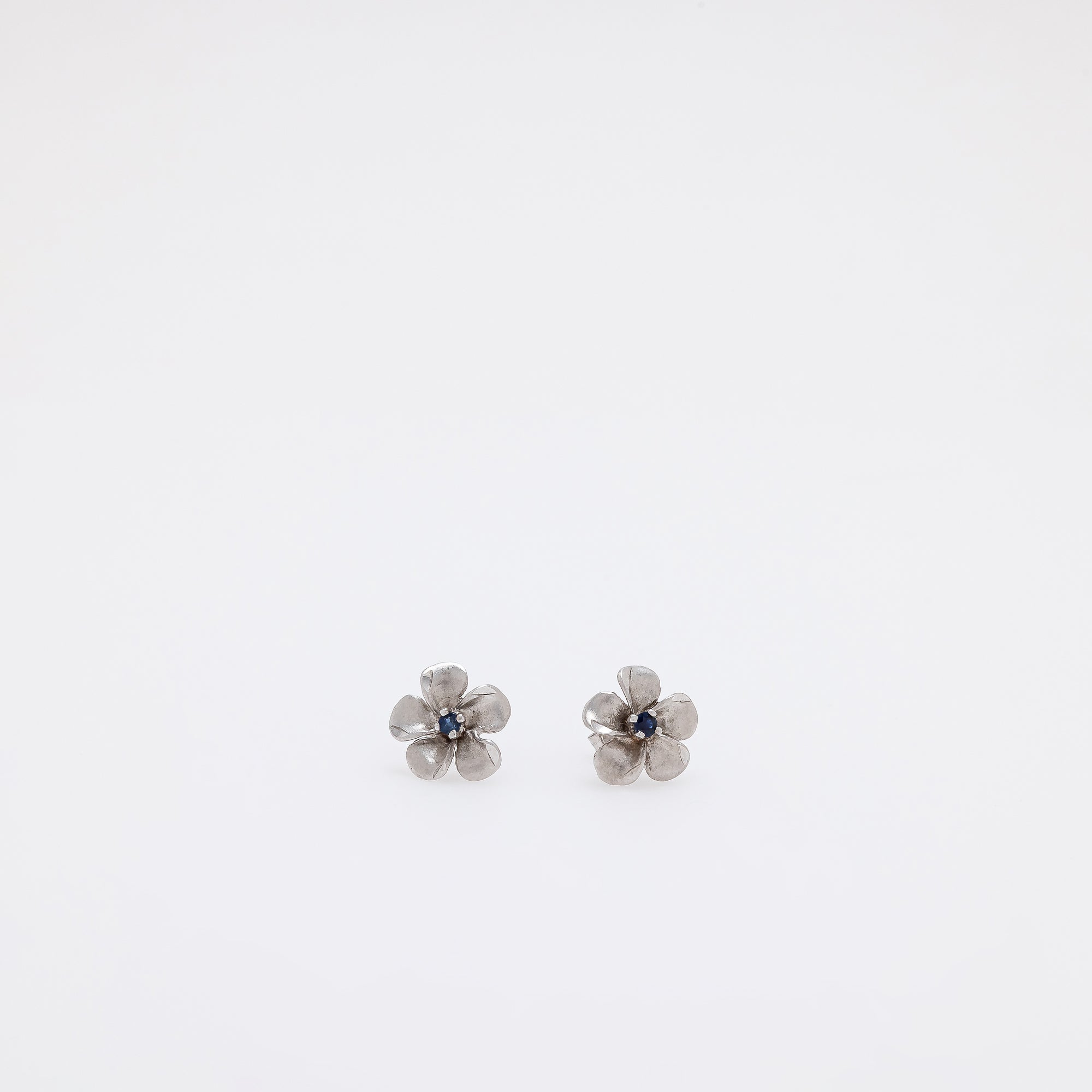 Sapphire Plumeria Studs in White Gold
