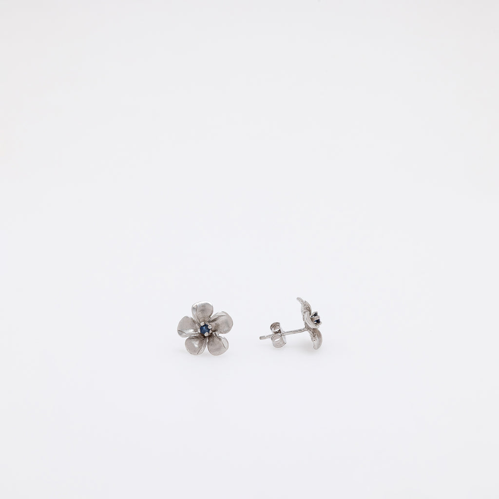 Sapphire Plumeria Studs in White Gold