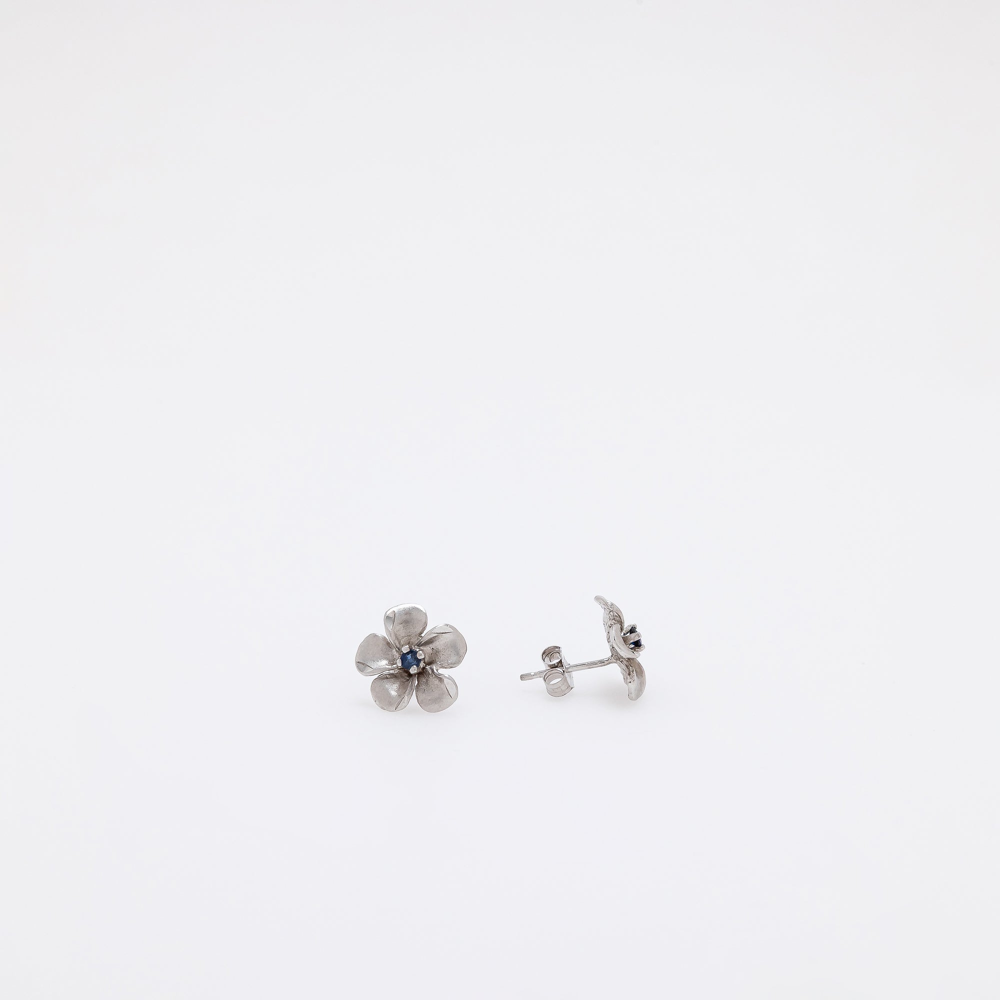 Sapphire Plumeria Studs in White Gold