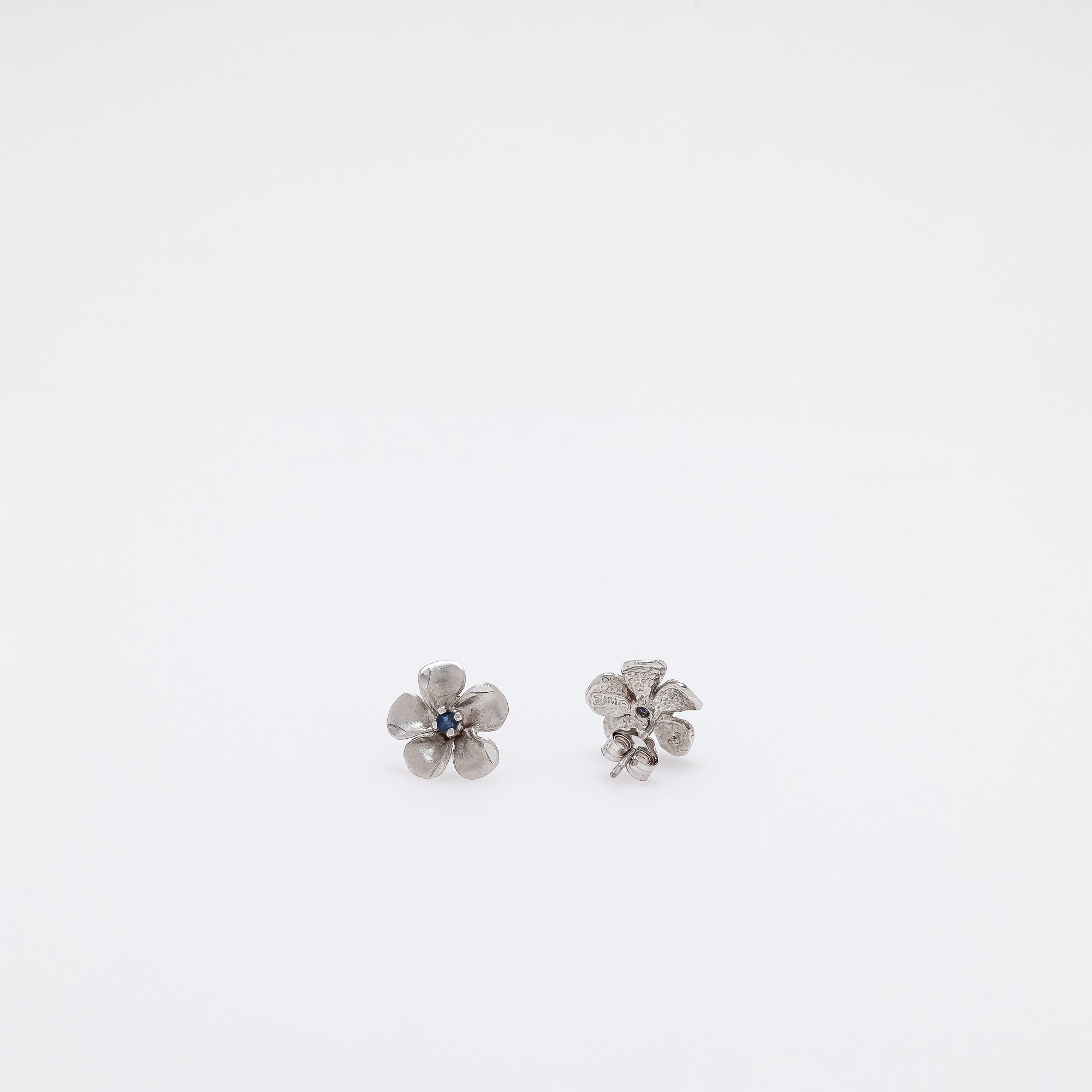 Sapphire Plumeria Studs in White Gold