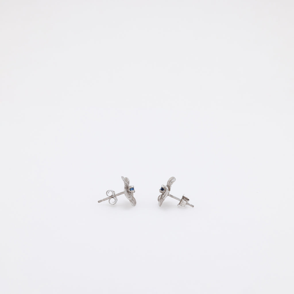 Sapphire Plumeria Studs in White Gold