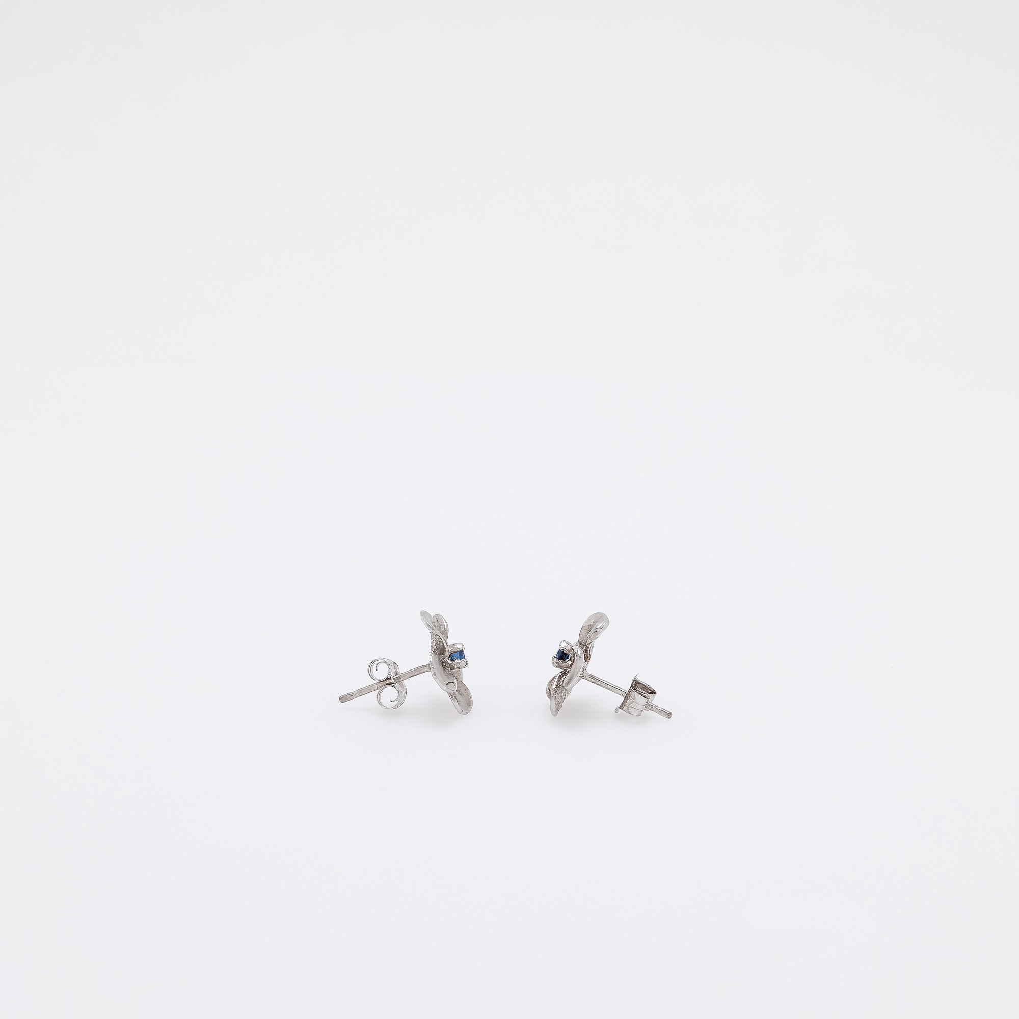 Sapphire Plumeria Studs in White Gold