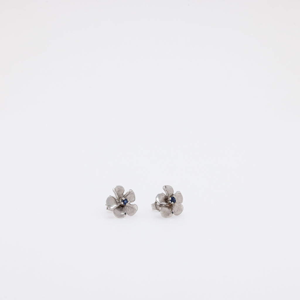 Sapphire Plumeria Studs in White Gold
