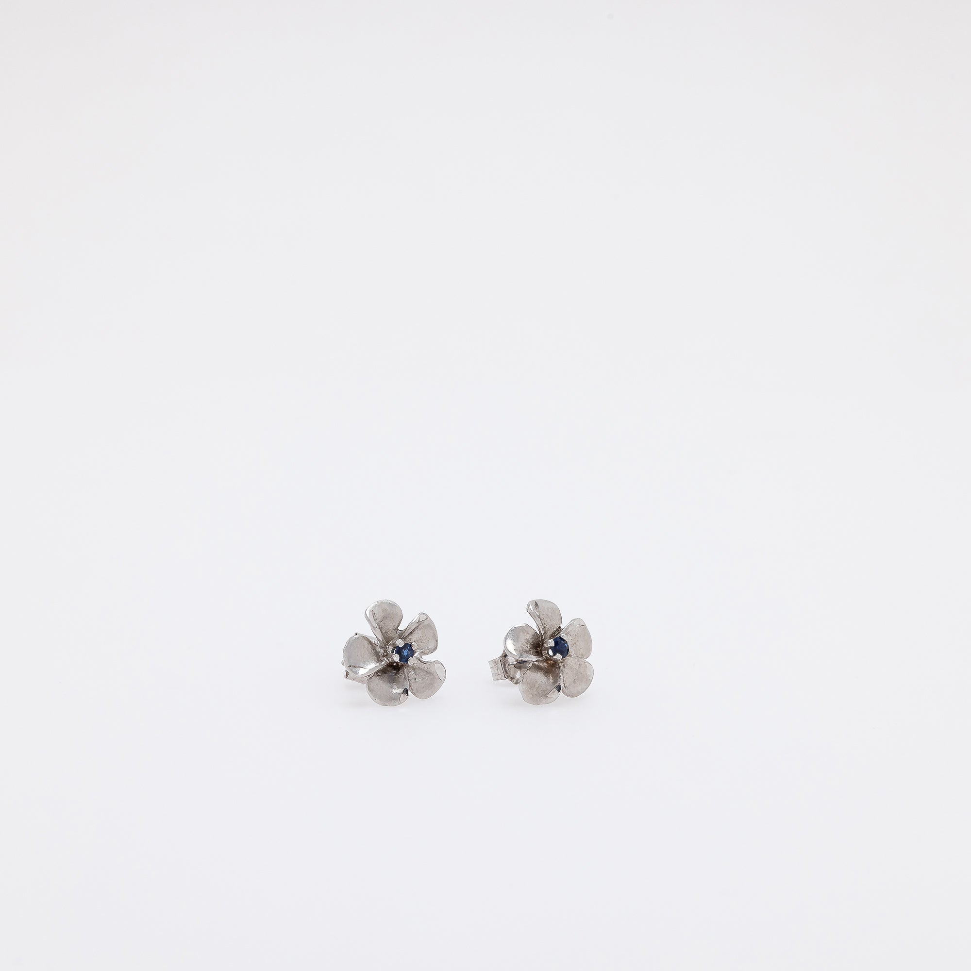 Sapphire Plumeria Studs in White Gold