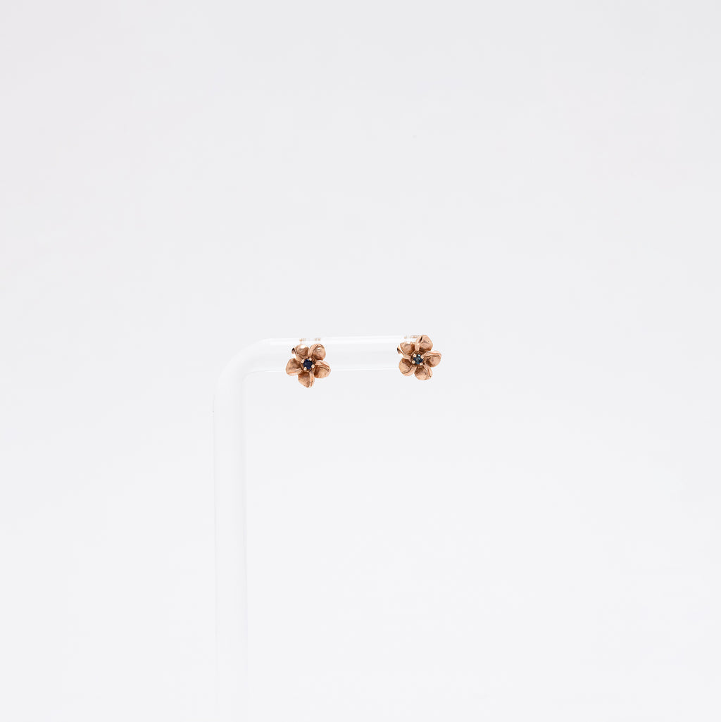 Baby Sapphire Plumeria Studs in Rose Gold
