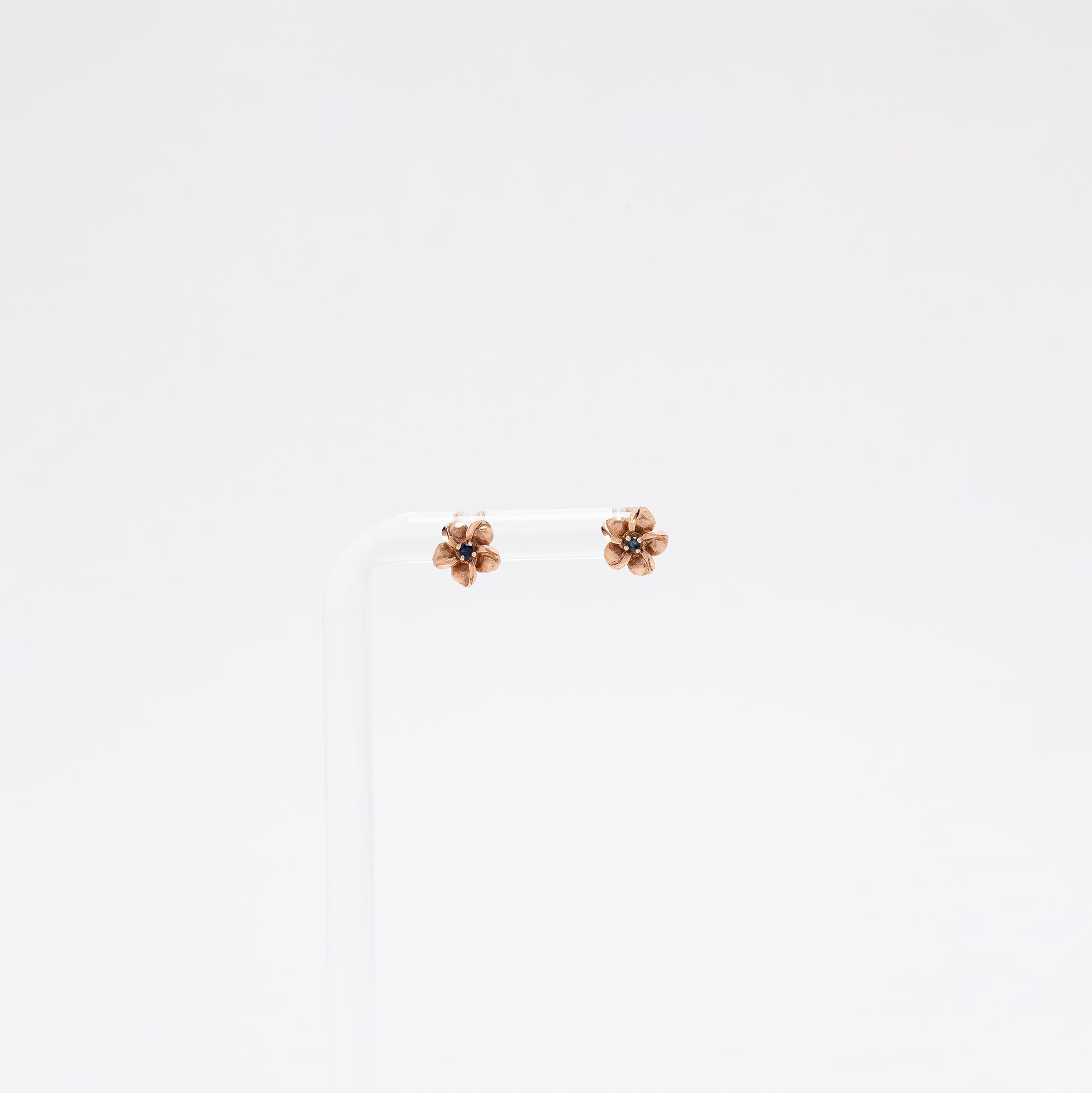 Baby Sapphire Plumeria Studs in Rose Gold