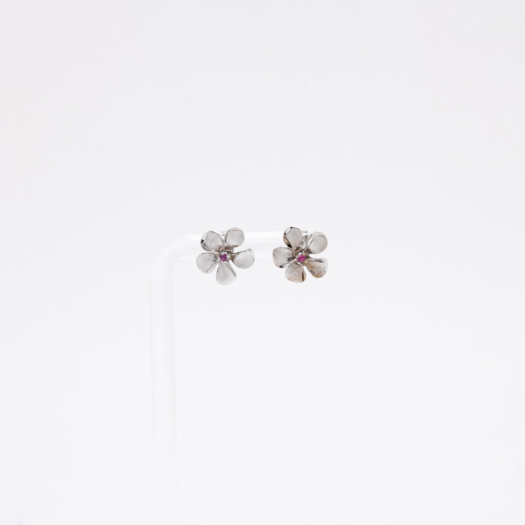 Pink Sapphire Plumeria Studs in White Gold