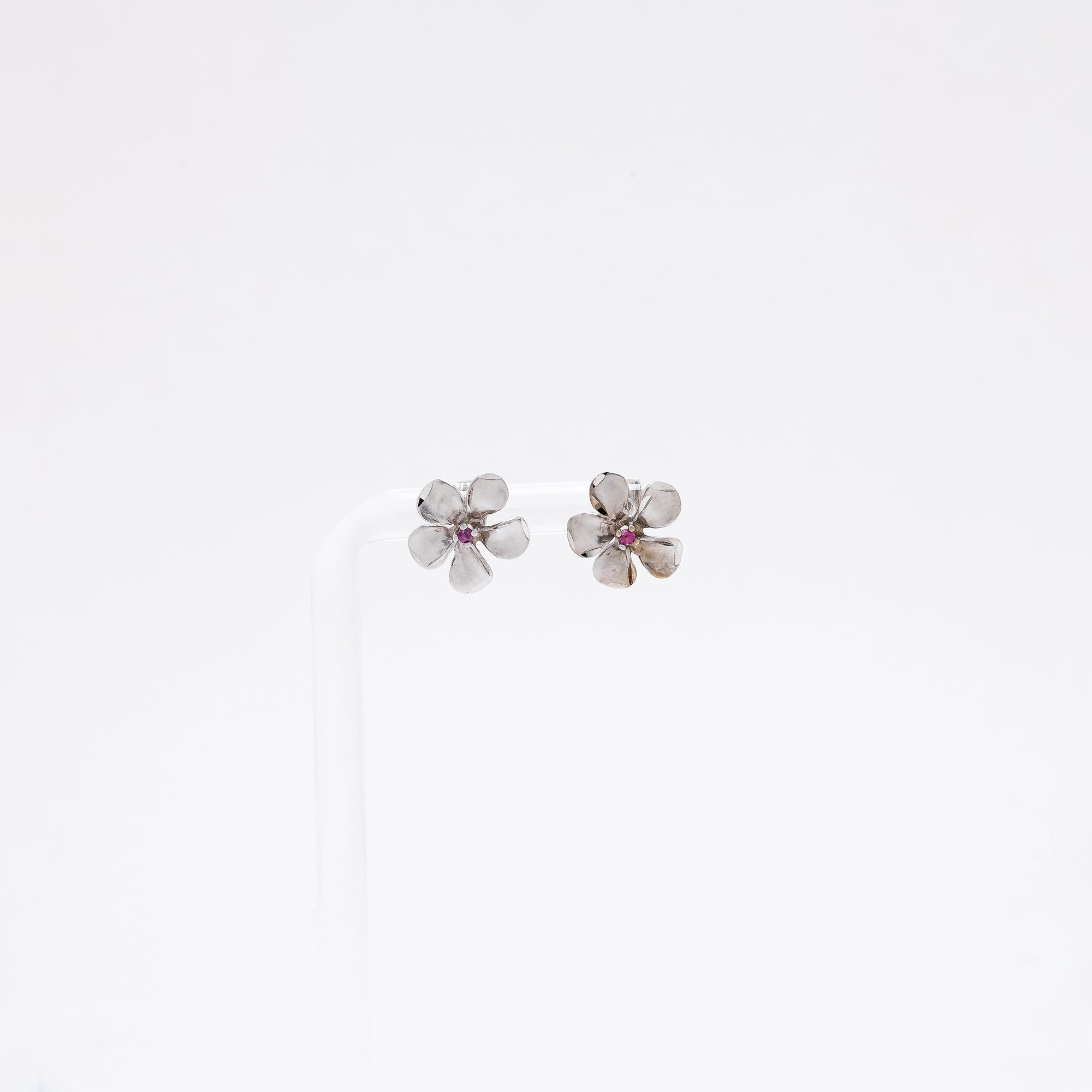Pink Sapphire Plumeria Studs in White Gold