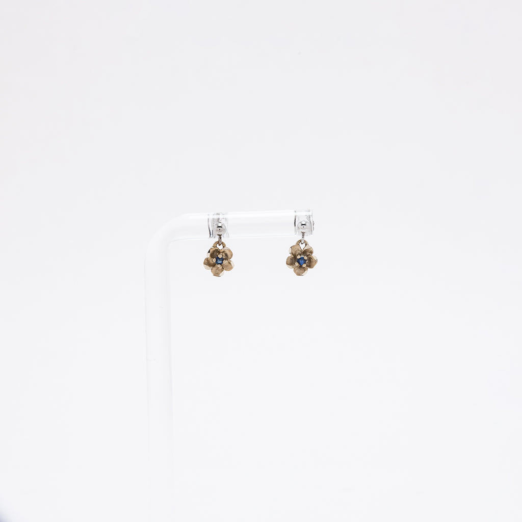 Baby Sapphire Plumeria Dangling Studs in White Gold