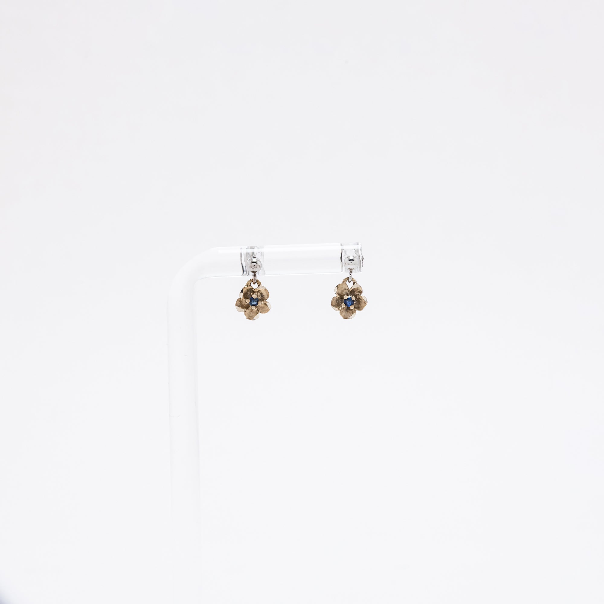 Baby Sapphire Plumeria Dangling Studs in White Gold