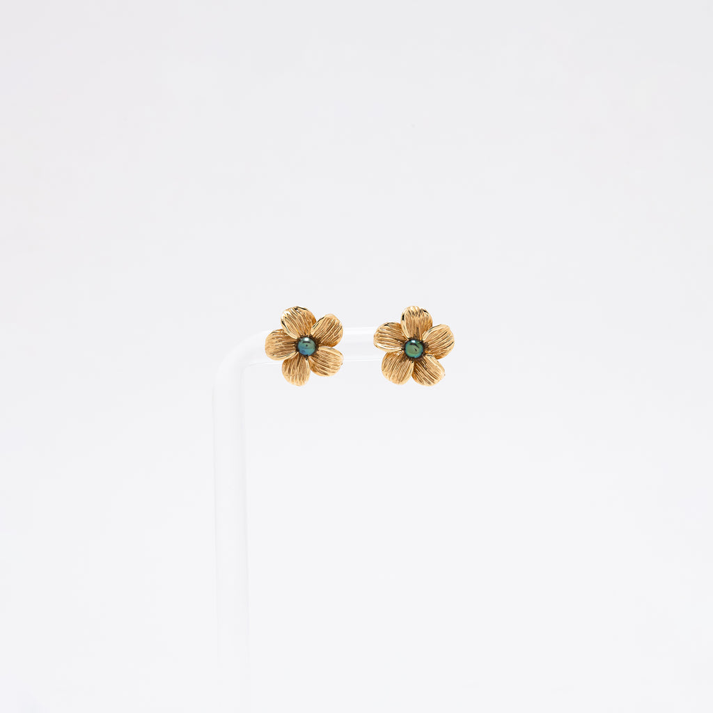 Tahitian Pearl Plumeria Studs