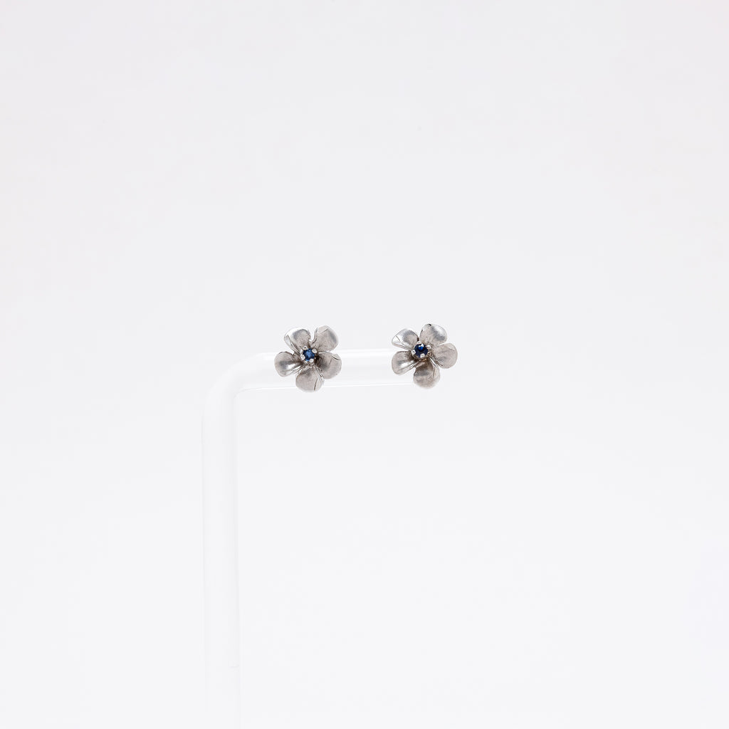 Sapphire Plumeria Studs in White Gold