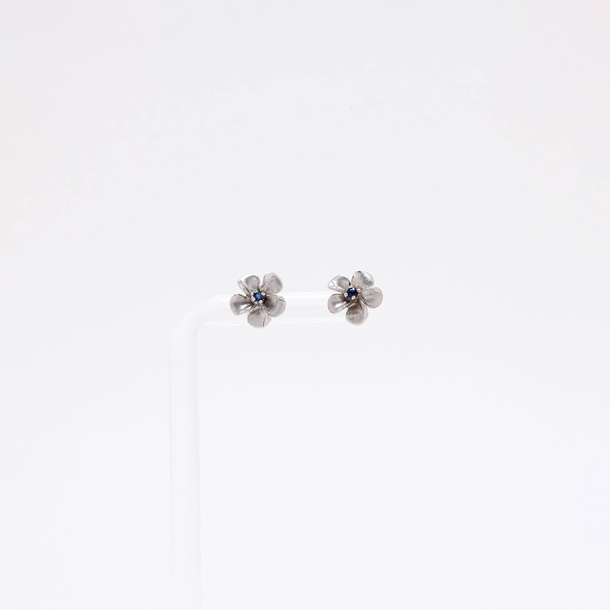 Sapphire Plumeria Studs in White Gold