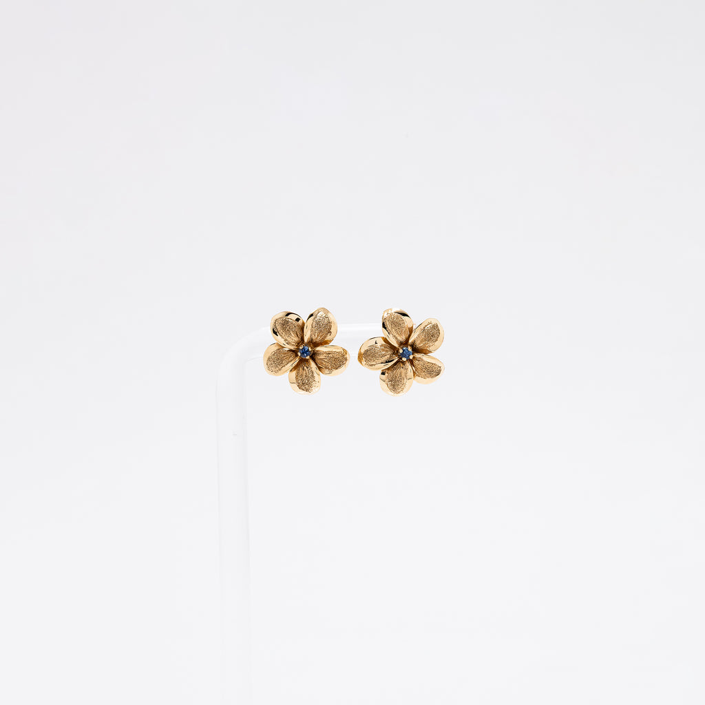 Sapphire Plumeria Textured Studs in Yellow Gold - Medium Size