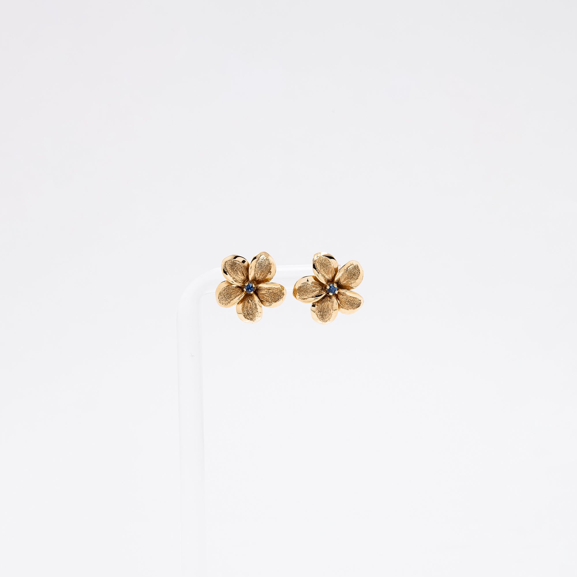 Sapphire Plumeria Textured Studs in Yellow Gold - Medium Size