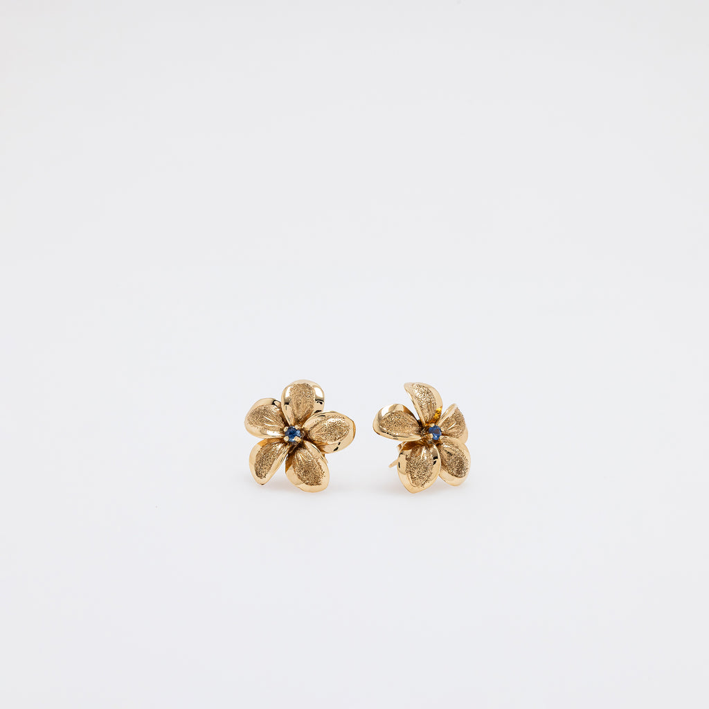 Sapphire Plumeria Textured Studs in Yellow Gold - Medium Size