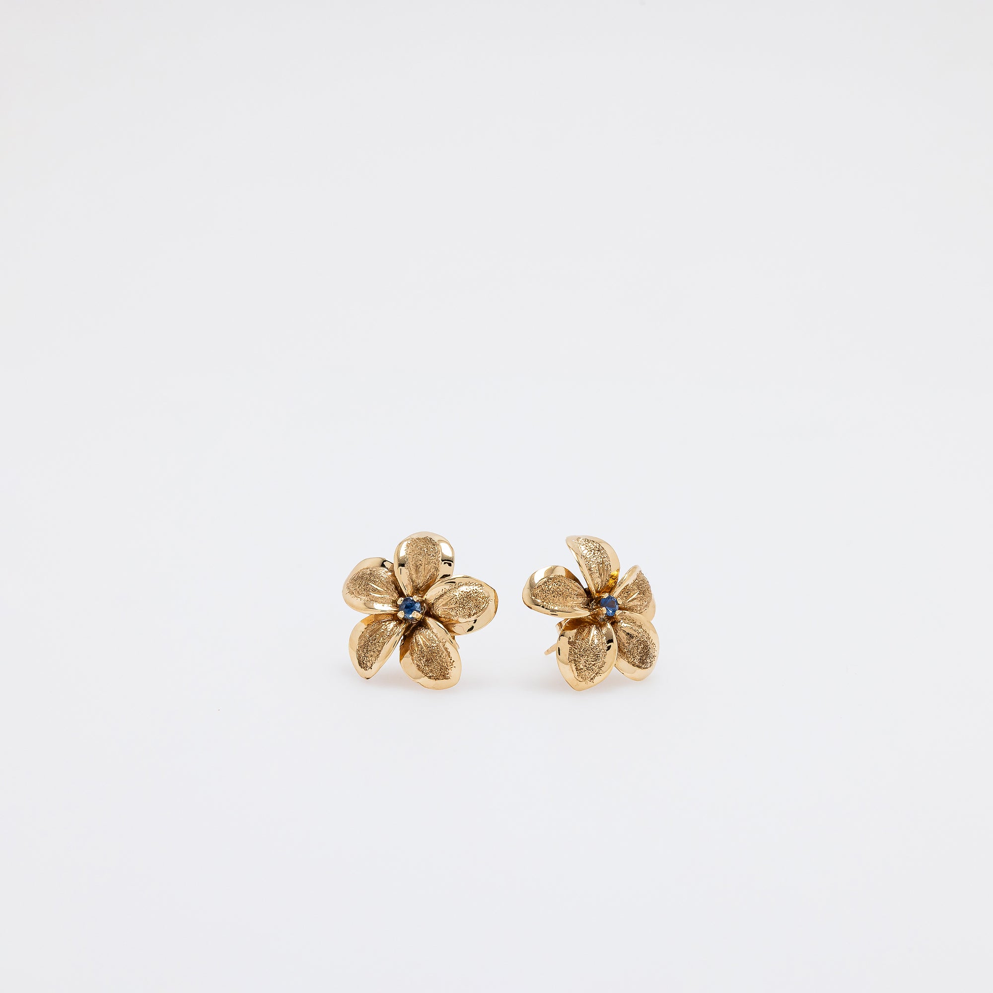 Sapphire Plumeria Textured Studs in Yellow Gold - Medium Size