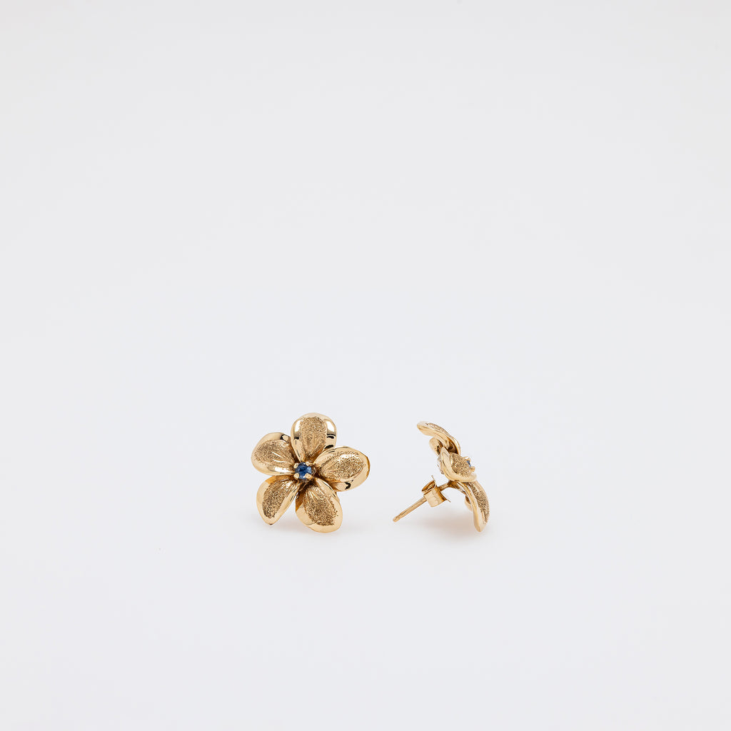 Sapphire Plumeria Textured Studs in Yellow Gold - Medium Size