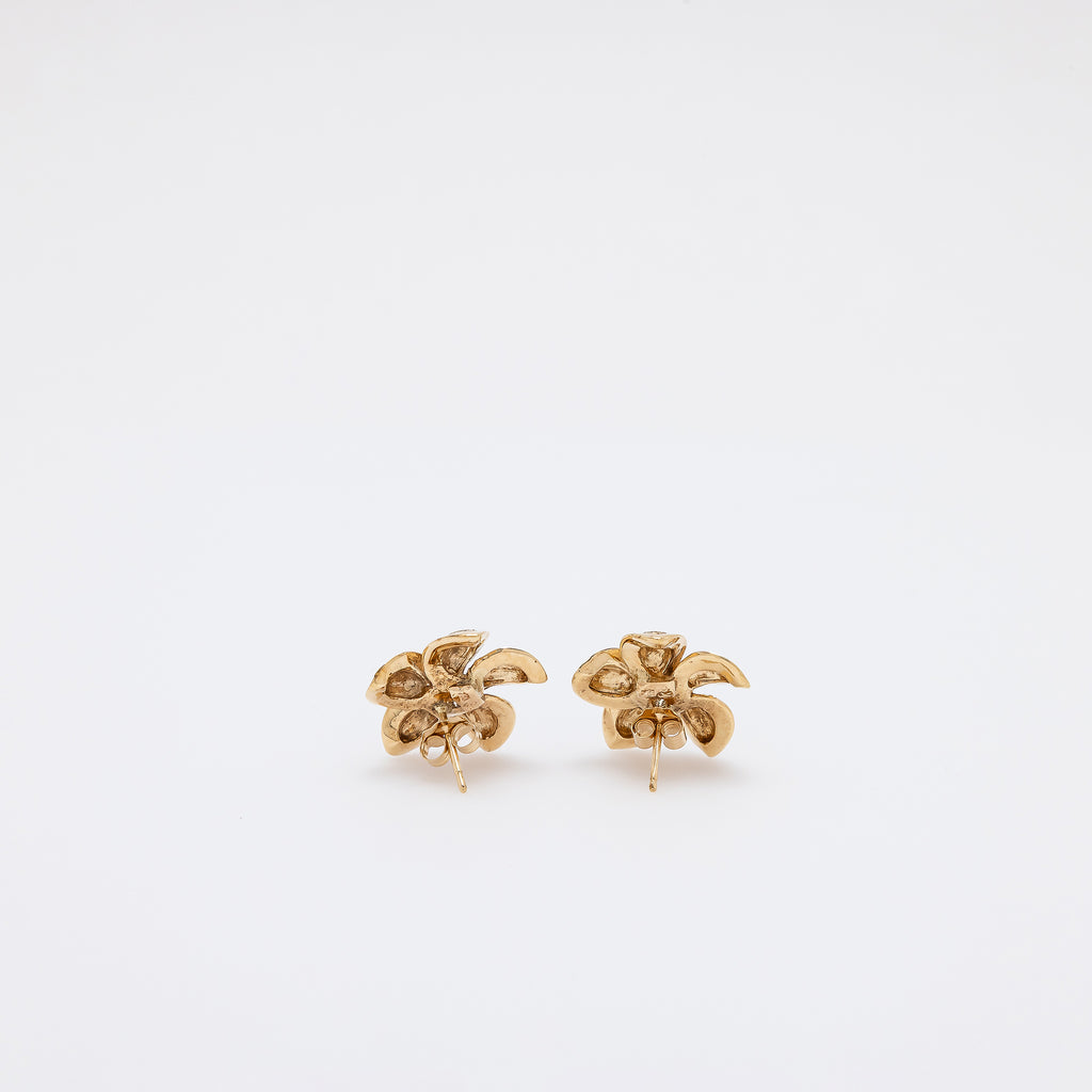 Sapphire Plumeria Textured Studs in Yellow Gold - Medium Size