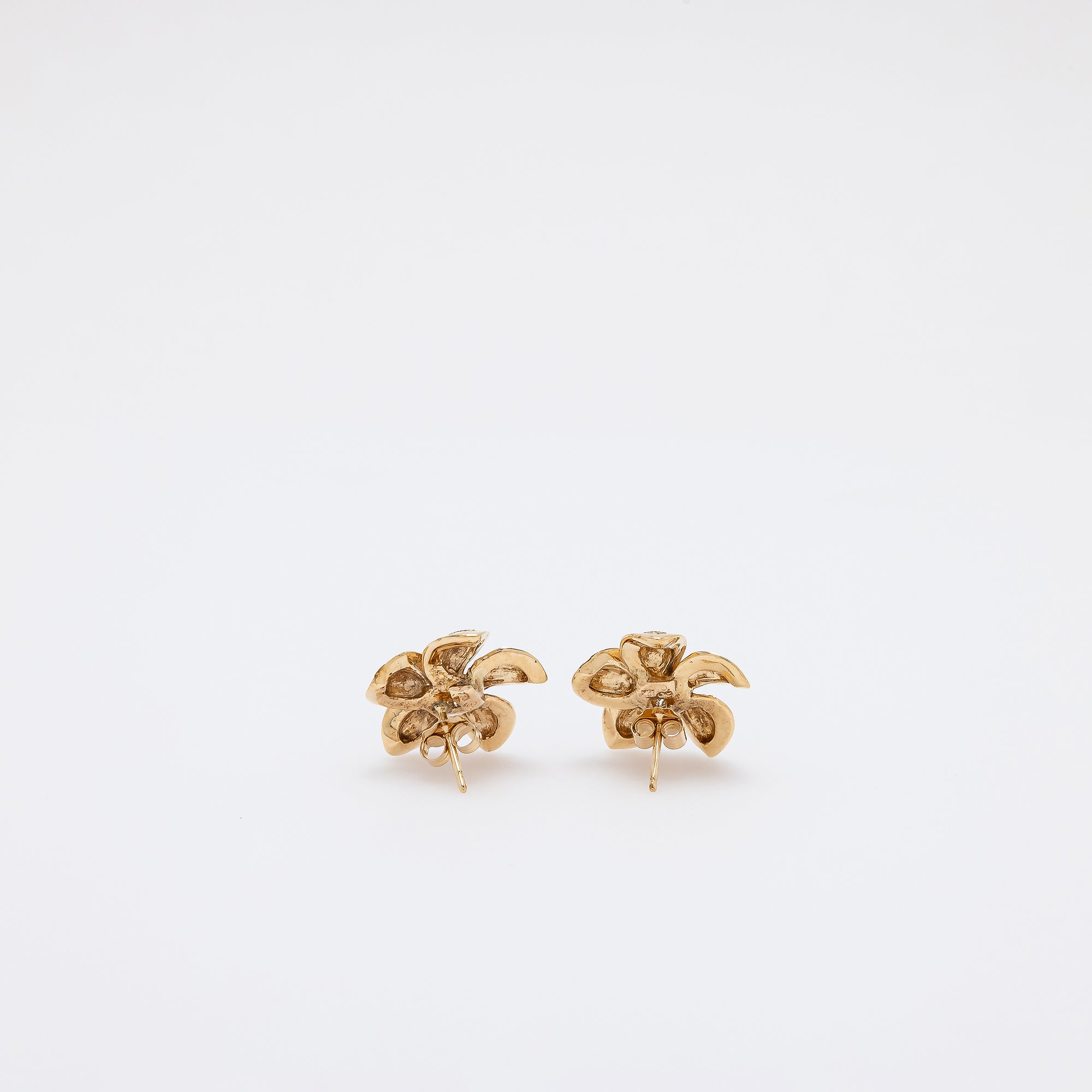 Sapphire Plumeria Textured Studs in Yellow Gold - Medium Size
