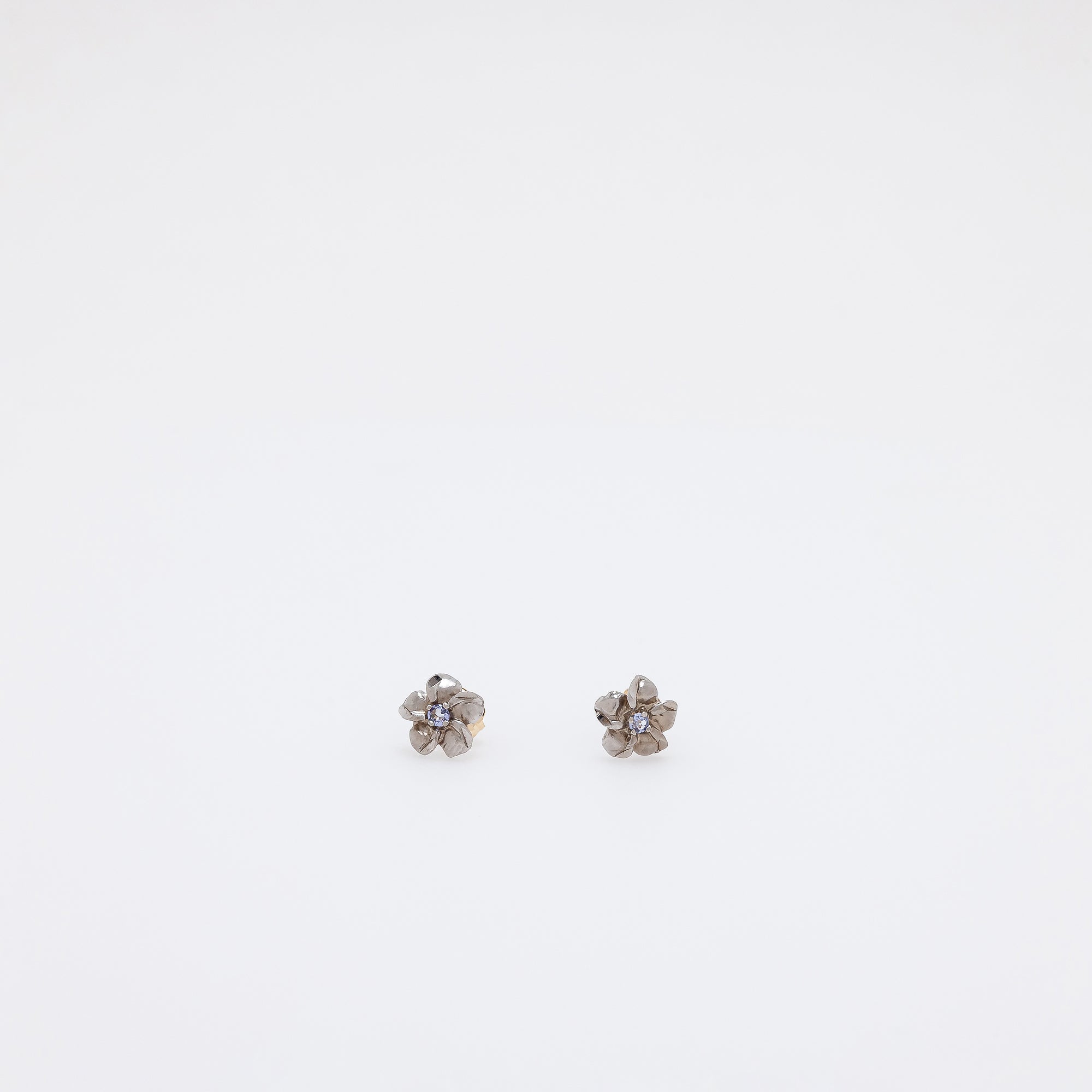 Baby Tanzanite Plumeria Studs in White Gold