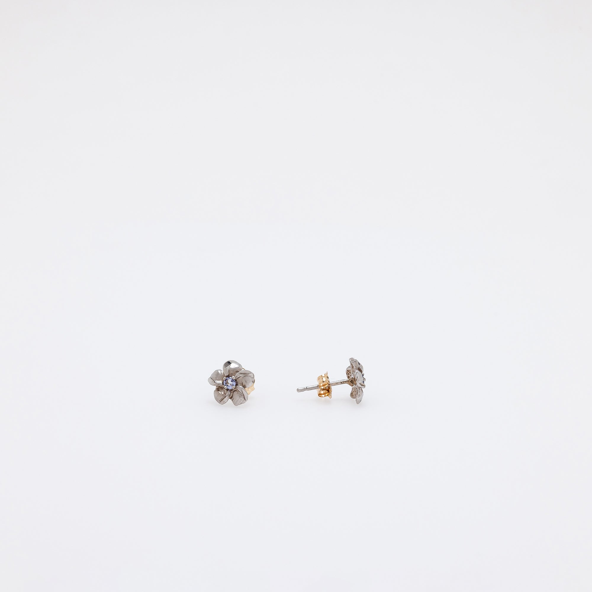 Baby Tanzanite Plumeria Studs in White Gold