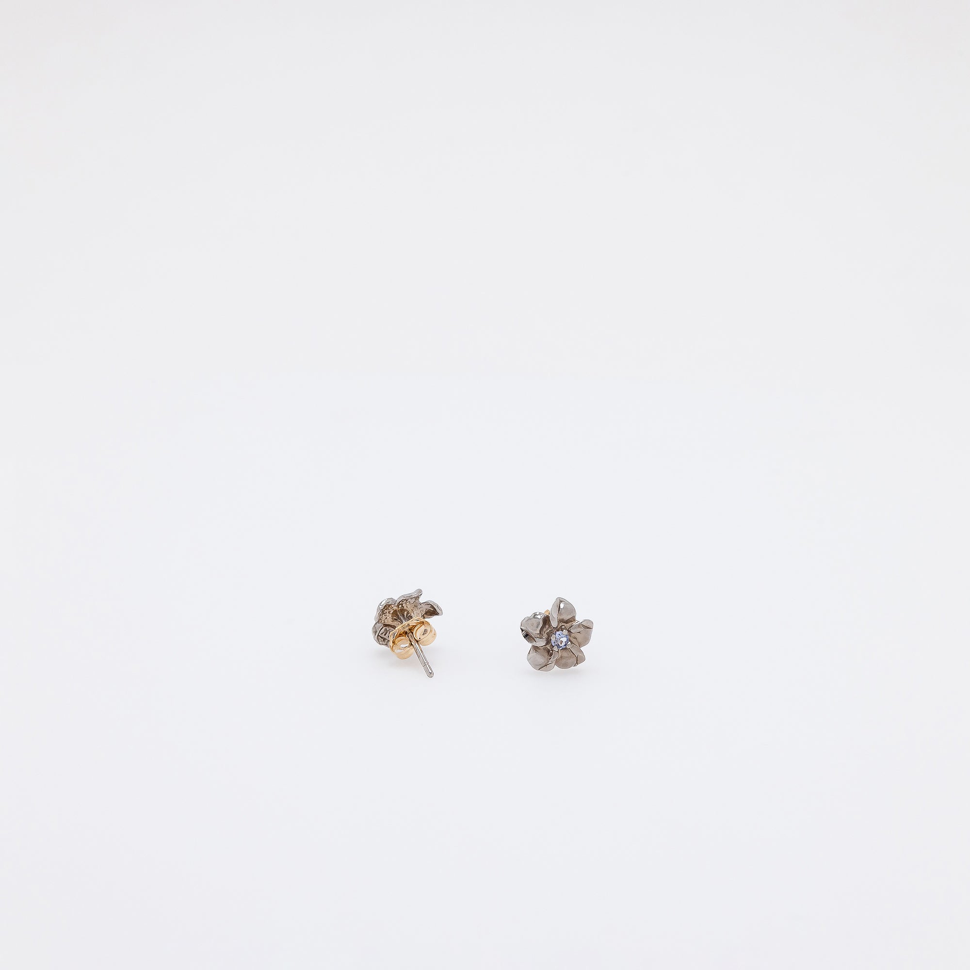 Baby Tanzanite Plumeria Studs in White Gold