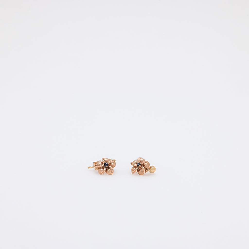 Baby Sapphire Plumeria Dangling Studs in Rose Gold